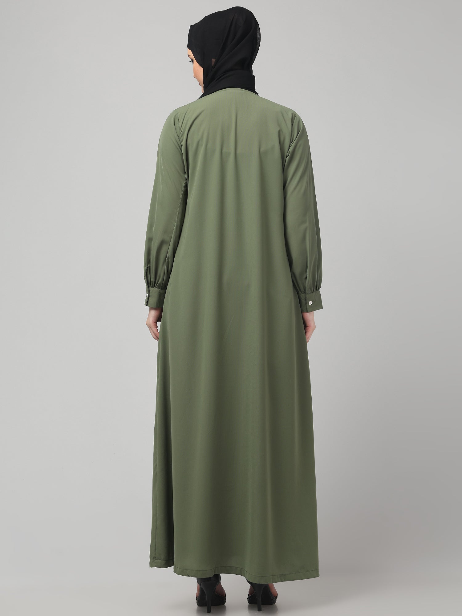 Front Open Jade Green Nida Matte Solid Abaya
