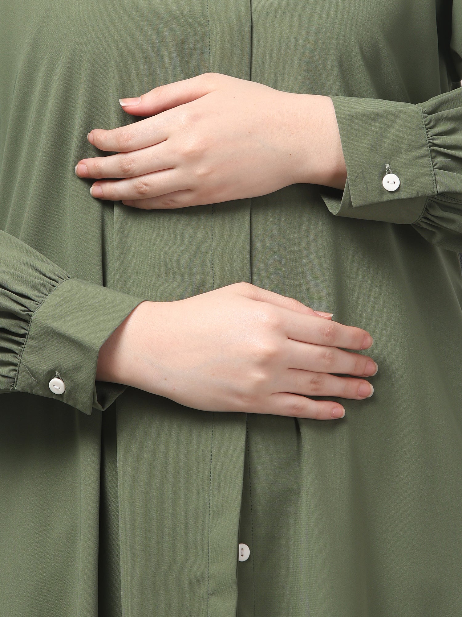 Front Open Jade Green Nida Matte Solid Abaya