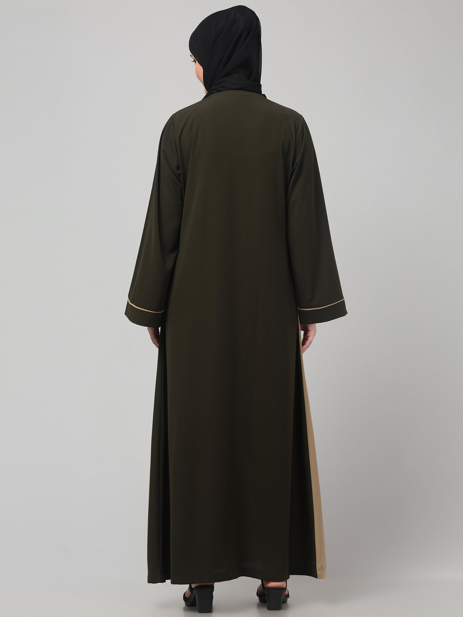 Black and Beige Solid Abaya Dress for Women & Girls
