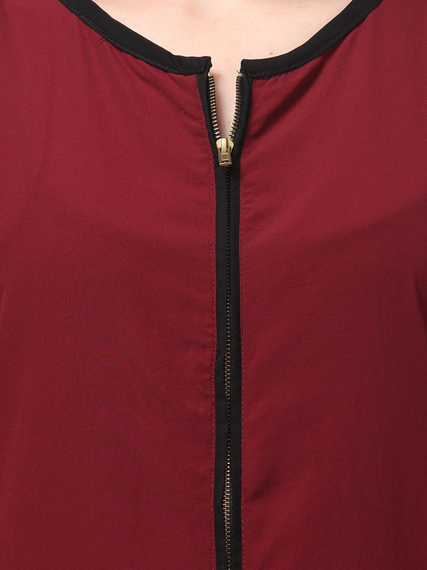 Maroon and Black Front Open Solid Abaya Burqa Dress for Women & Girls