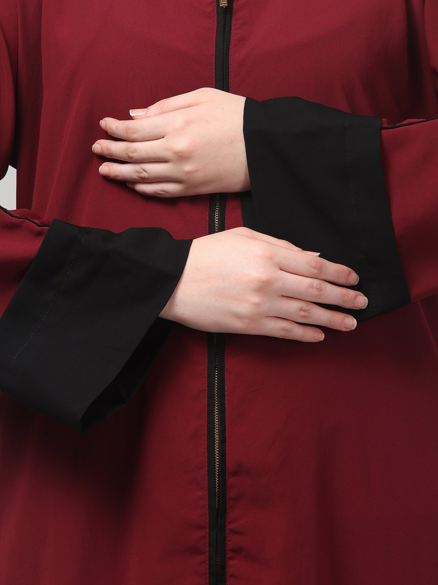 Maroon and Black Front Open Solid Abaya Burqa Dress for Women & Girls