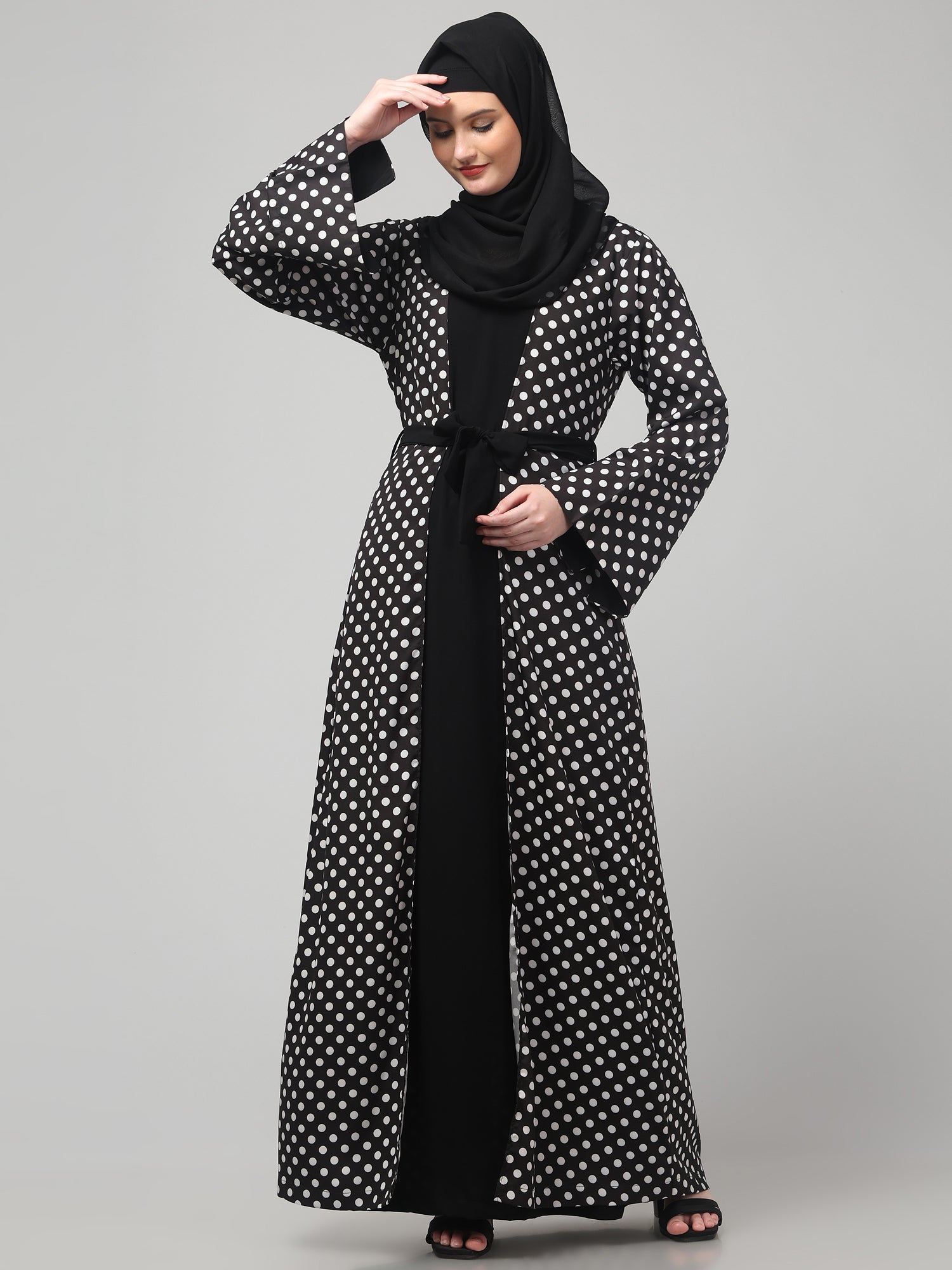 2-Piece Black Polka Printed Shrug Set for Women & Girls