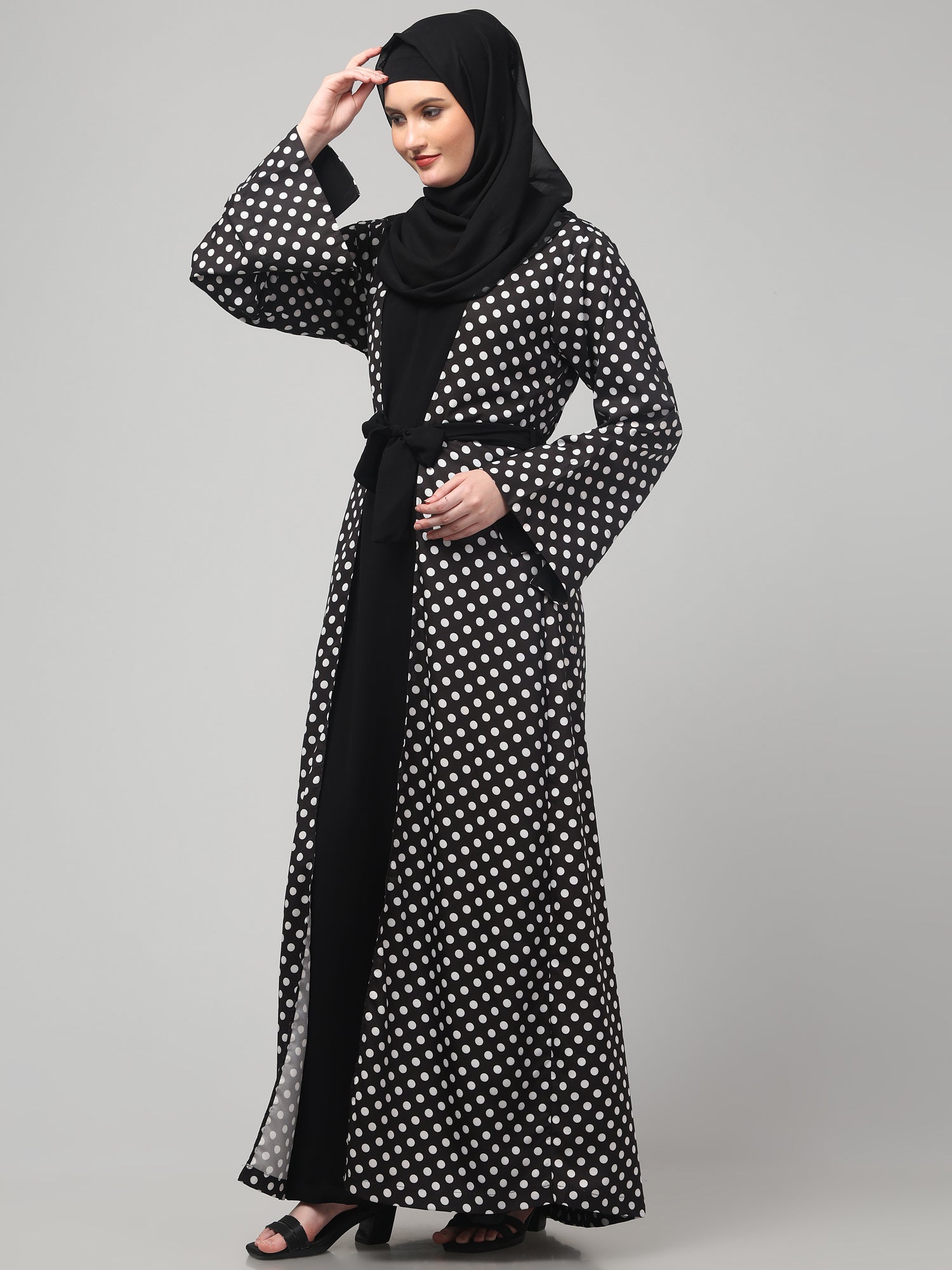 2-Piece Black Polka Printed Shrug Set for Women & Girls