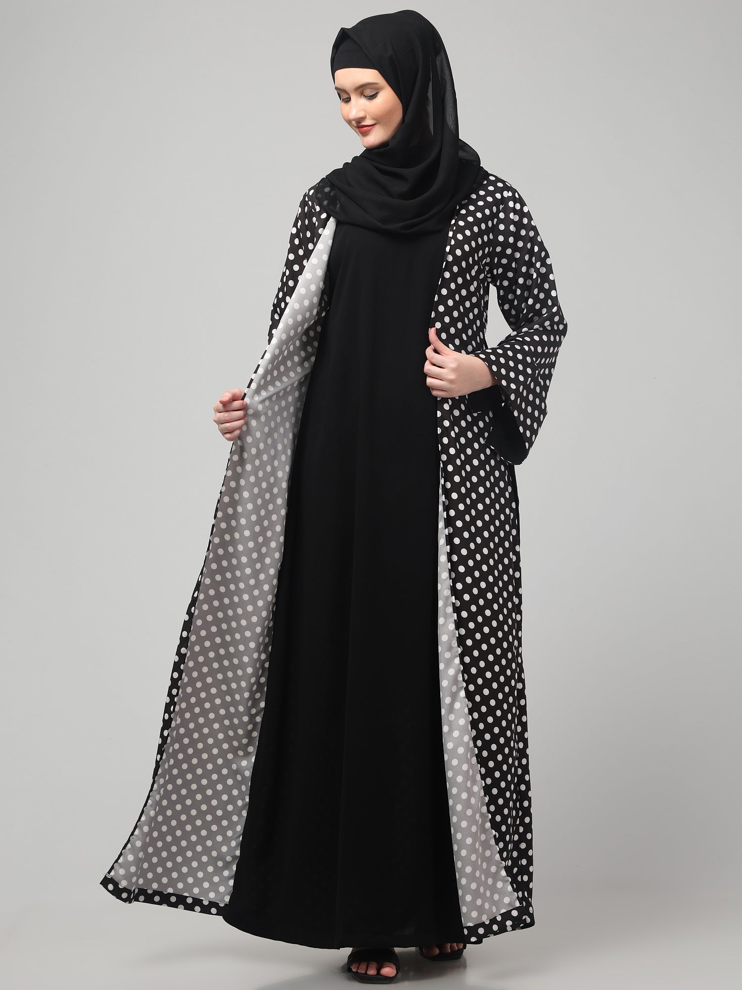 2-Piece Black Polka Printed Shrug Set for Women & Girls