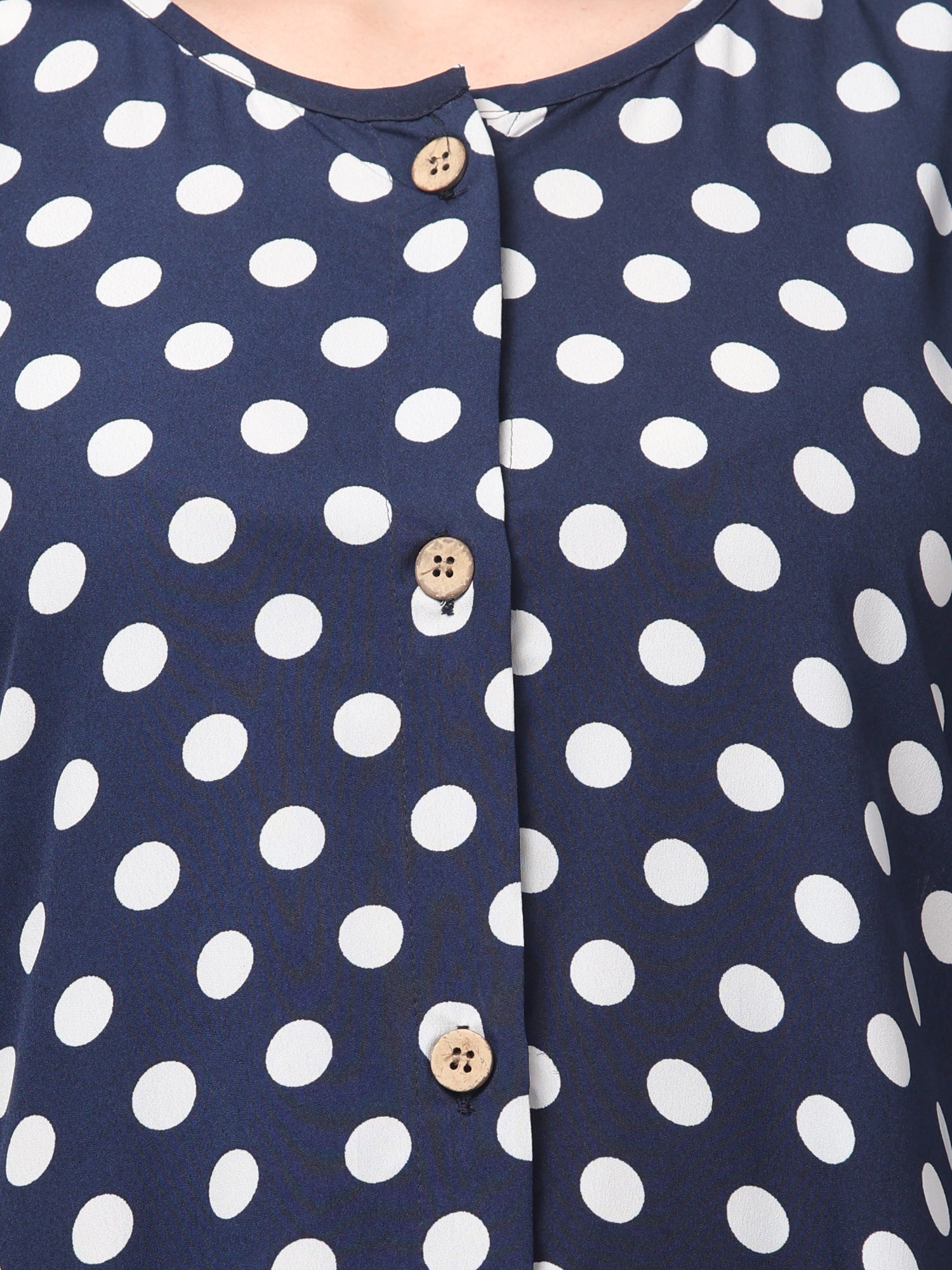 Blue Front Open Polka Dot Printed Crepe Abaya