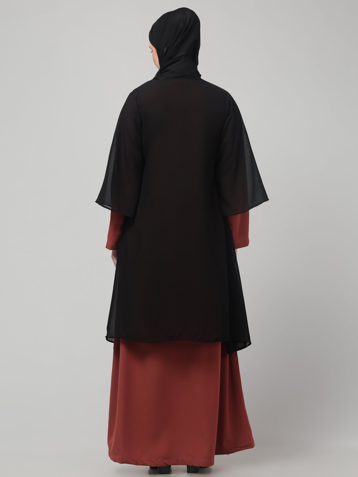 Black & Maroon Modest Attached Shrug for Women & Girls