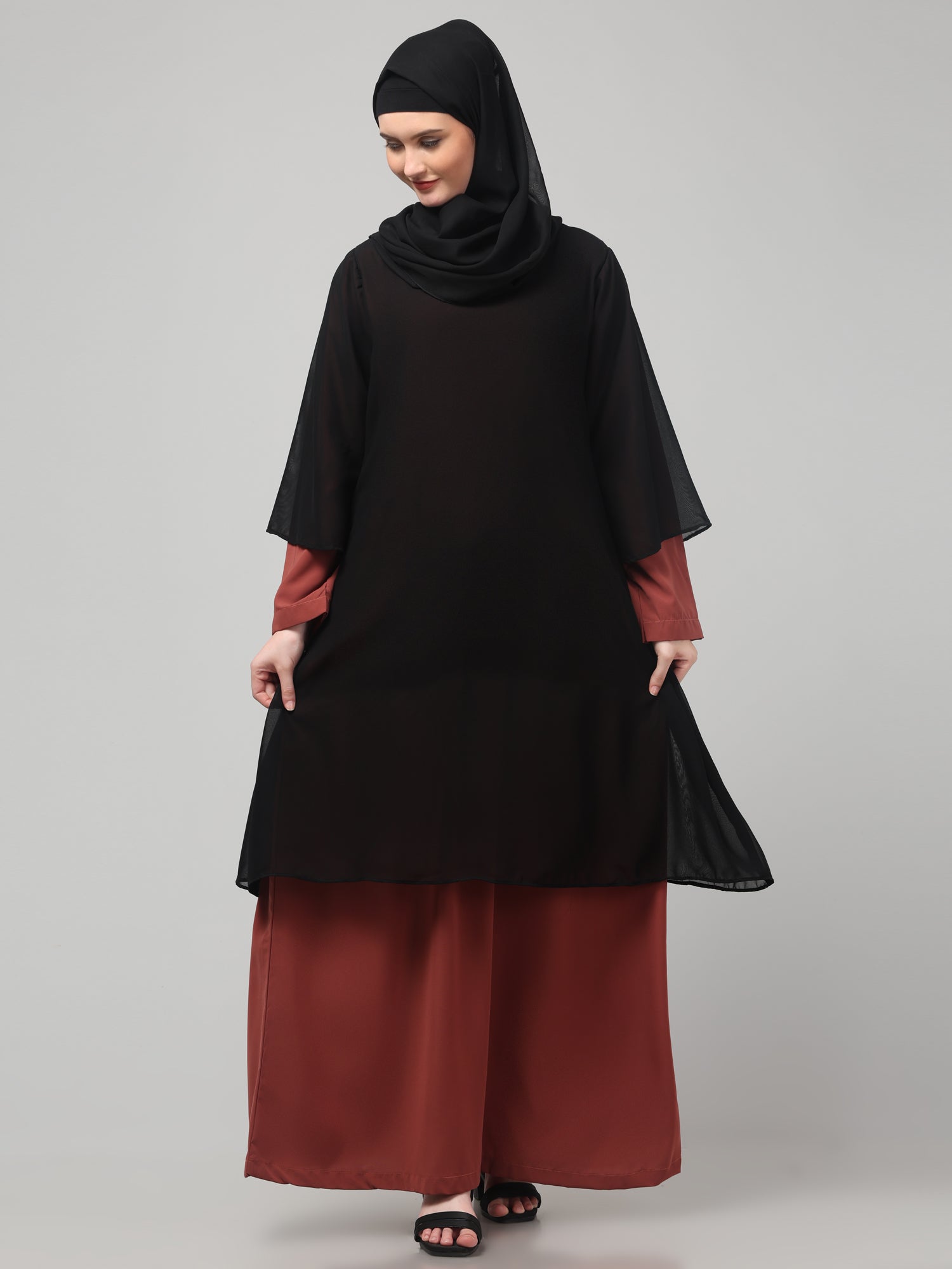Black & Maroon Modest Attached Shrug for Women & Girls