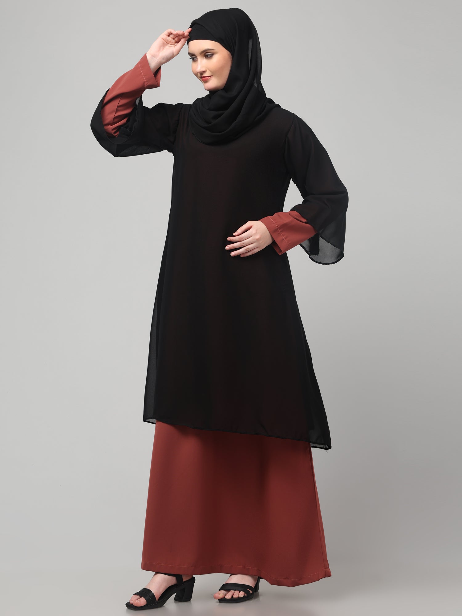 Black & Maroon Modest Attached Shrug for Women & Girls