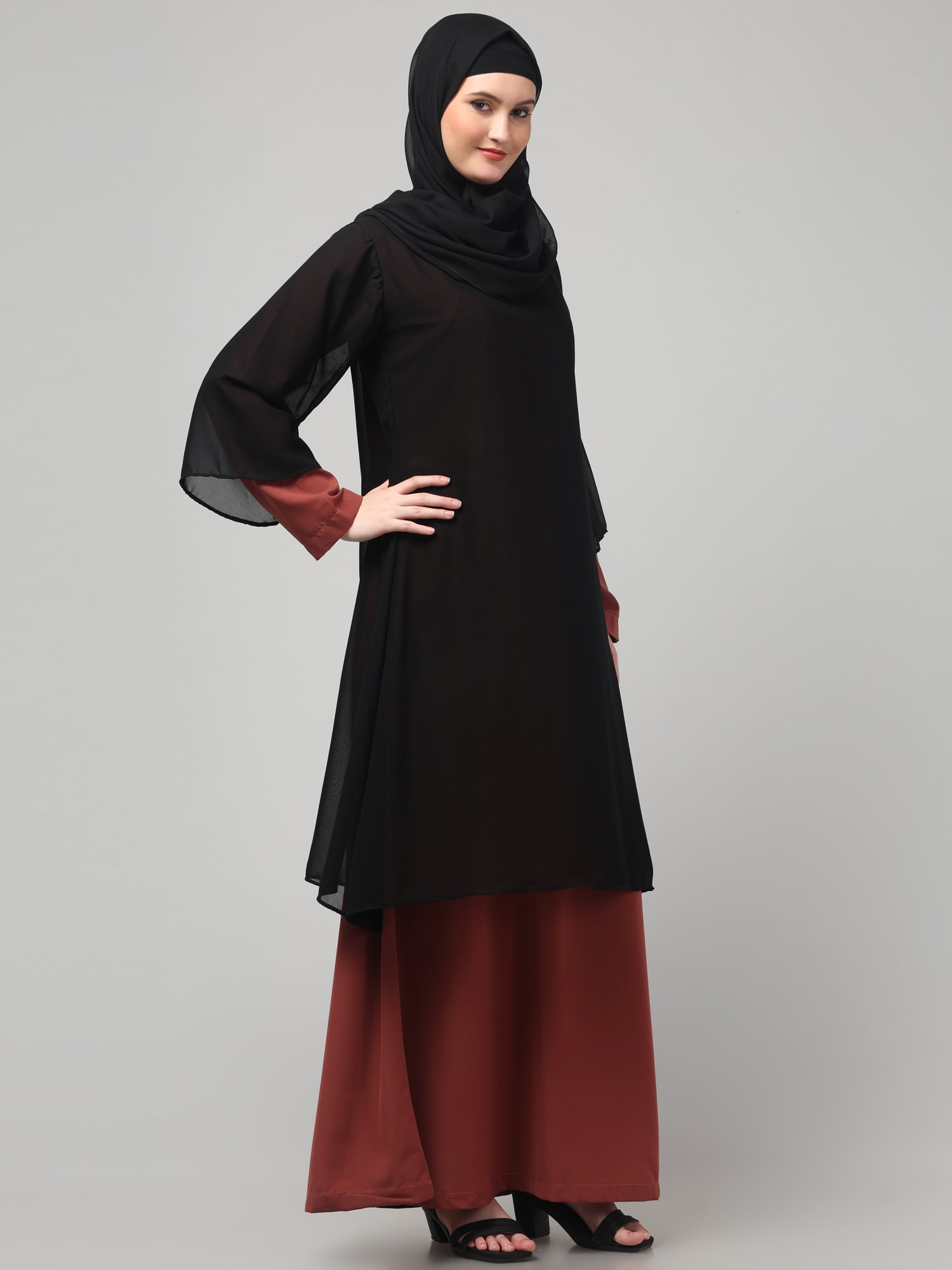 Black & Maroon Modest Attached Shrug for Women & Girls
