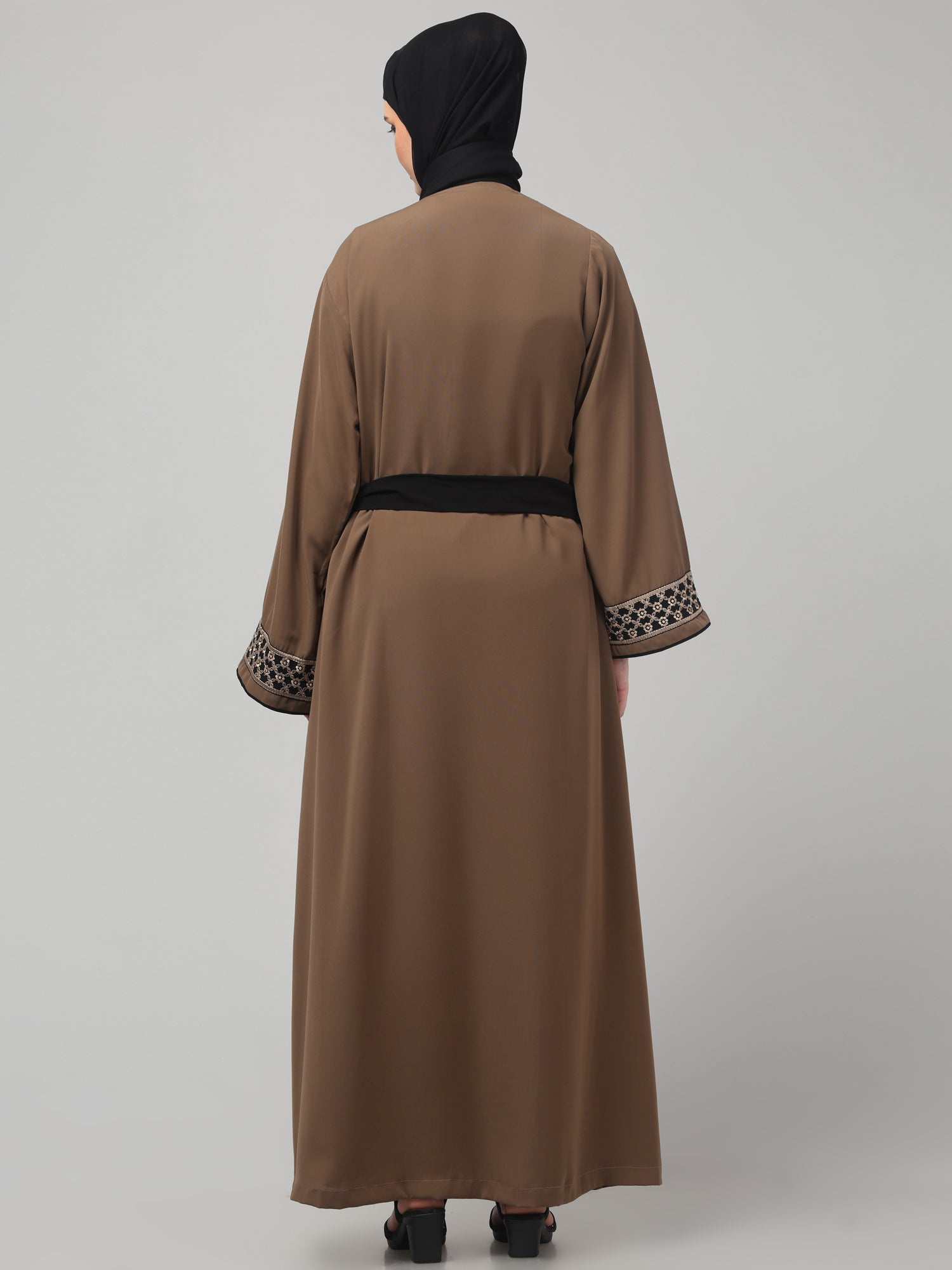 2-Piece Embroidered Oat and Black Shrug Set for Women & Girls