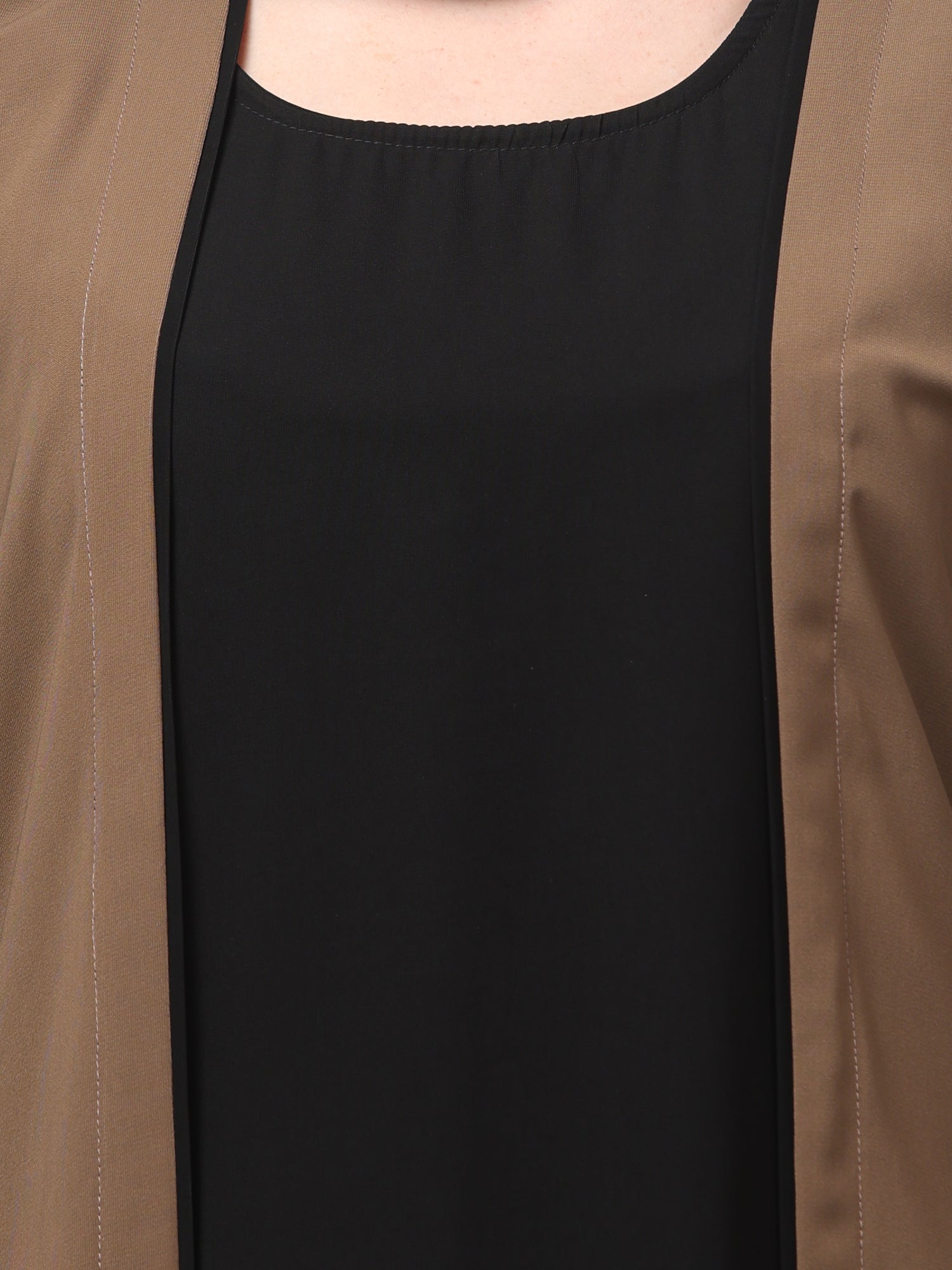 2-Piece Embroidered Oat and Black Shrug Set for Women & Girls