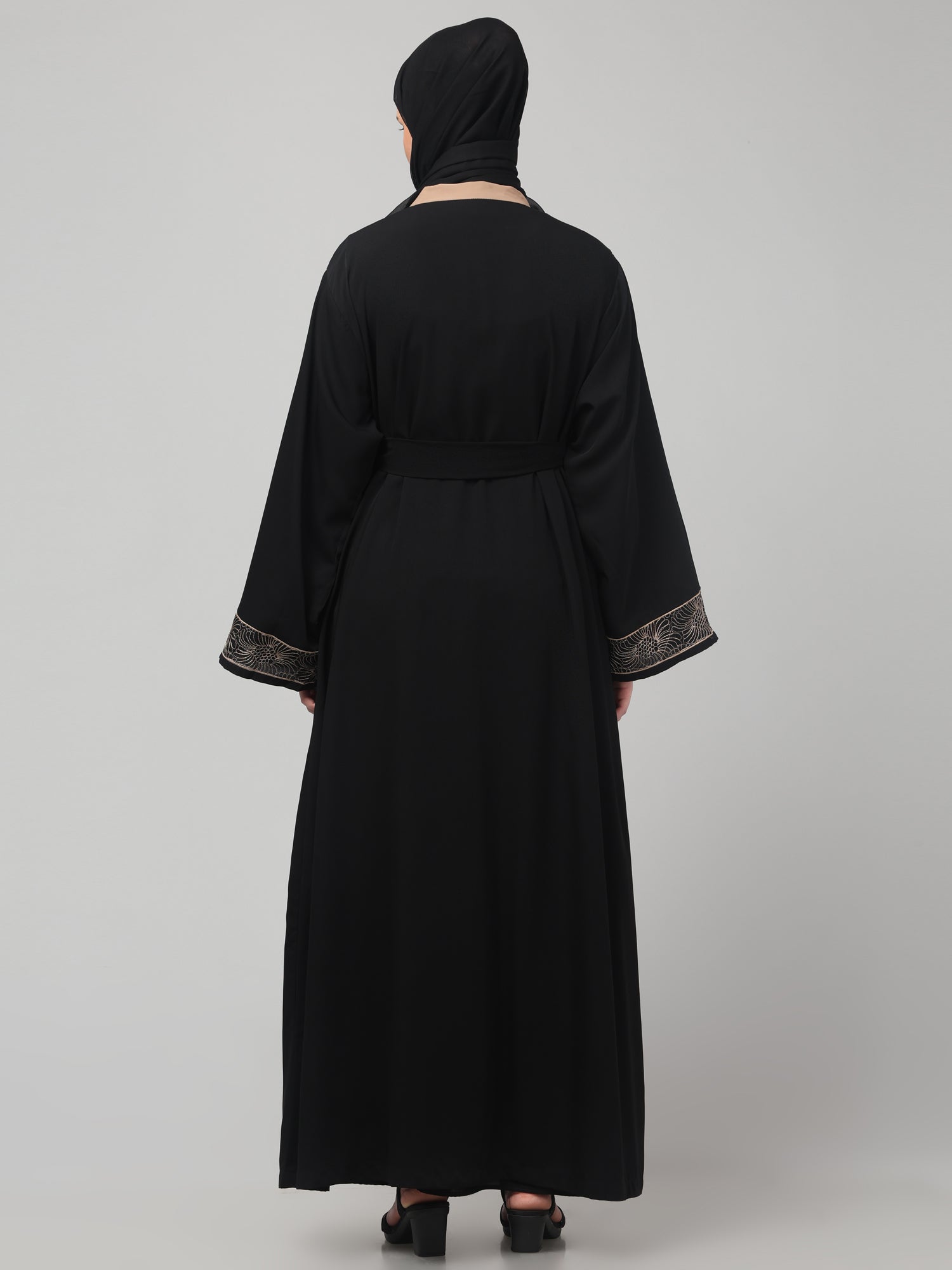 2-Piece Embroidered Black Piping Shrug Set for Women & Girls