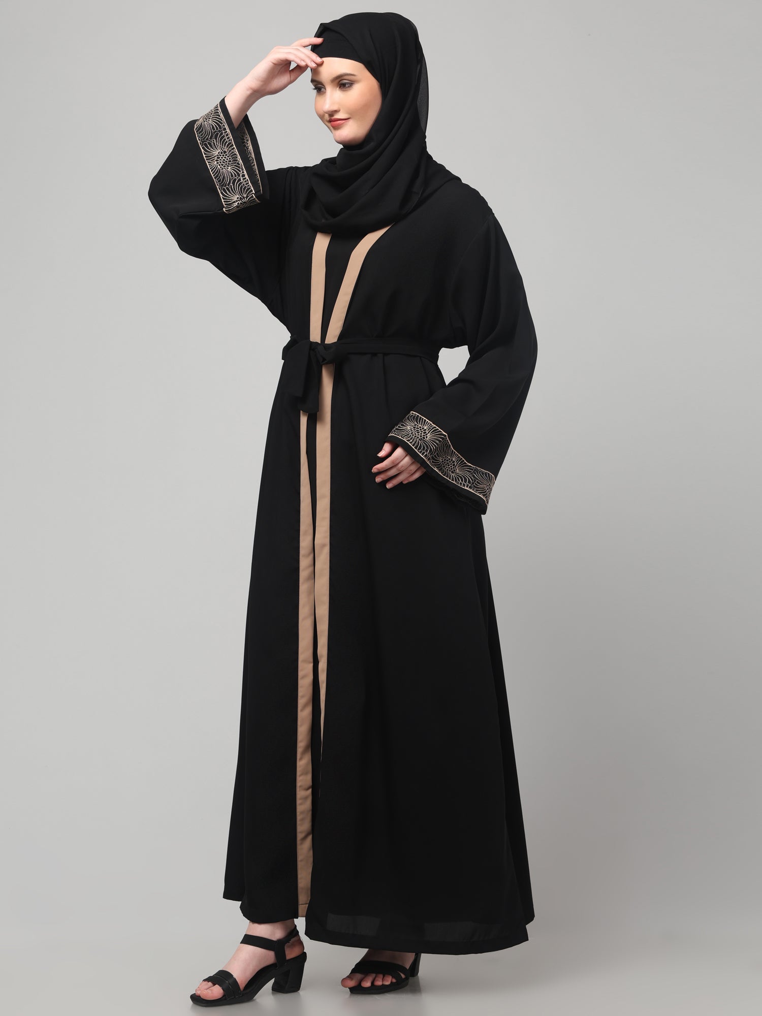 2-Piece Embroidered Black Piping Shrug Set for Women & Girls