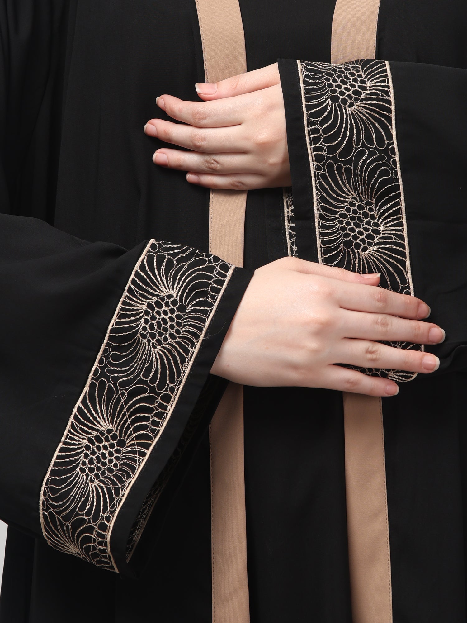 2-Piece Embroidered Black Piping Shrug Set for Women & Girls
