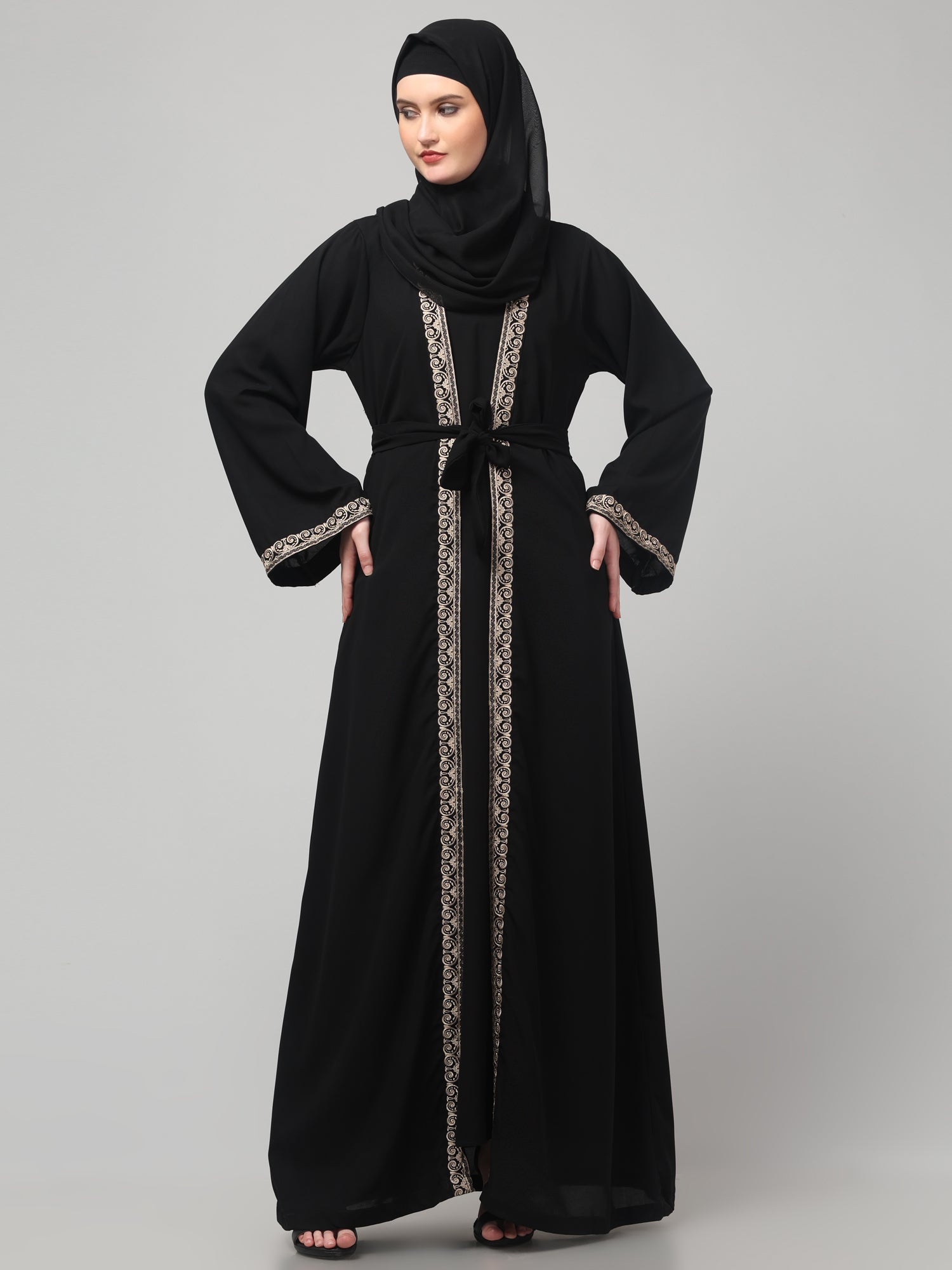 2-Piece Embroidery Detailing Black Shrug Set for Women & Girls