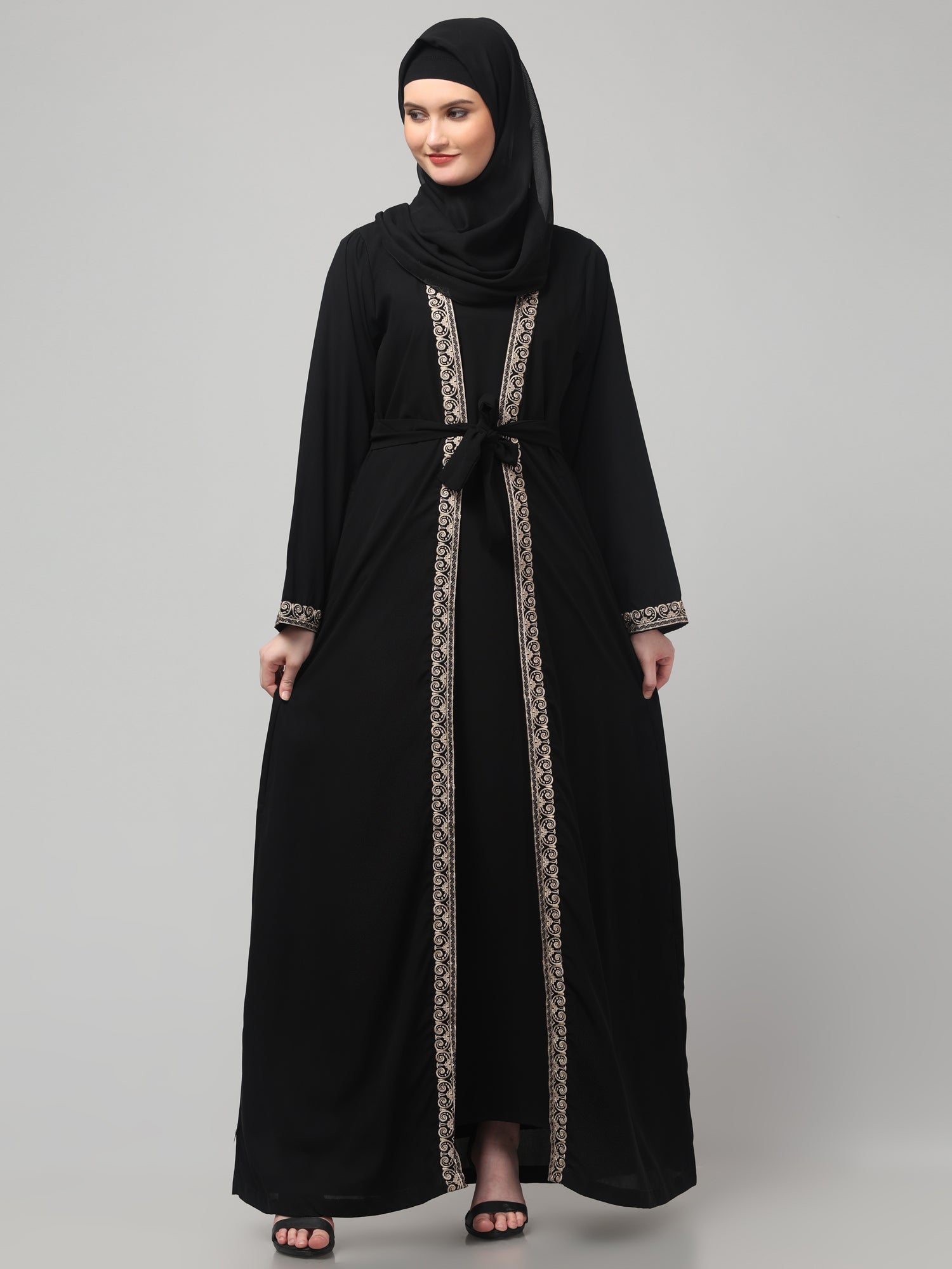 2-Piece Embroidery Detailing Black Shrug Set for Women & Girls