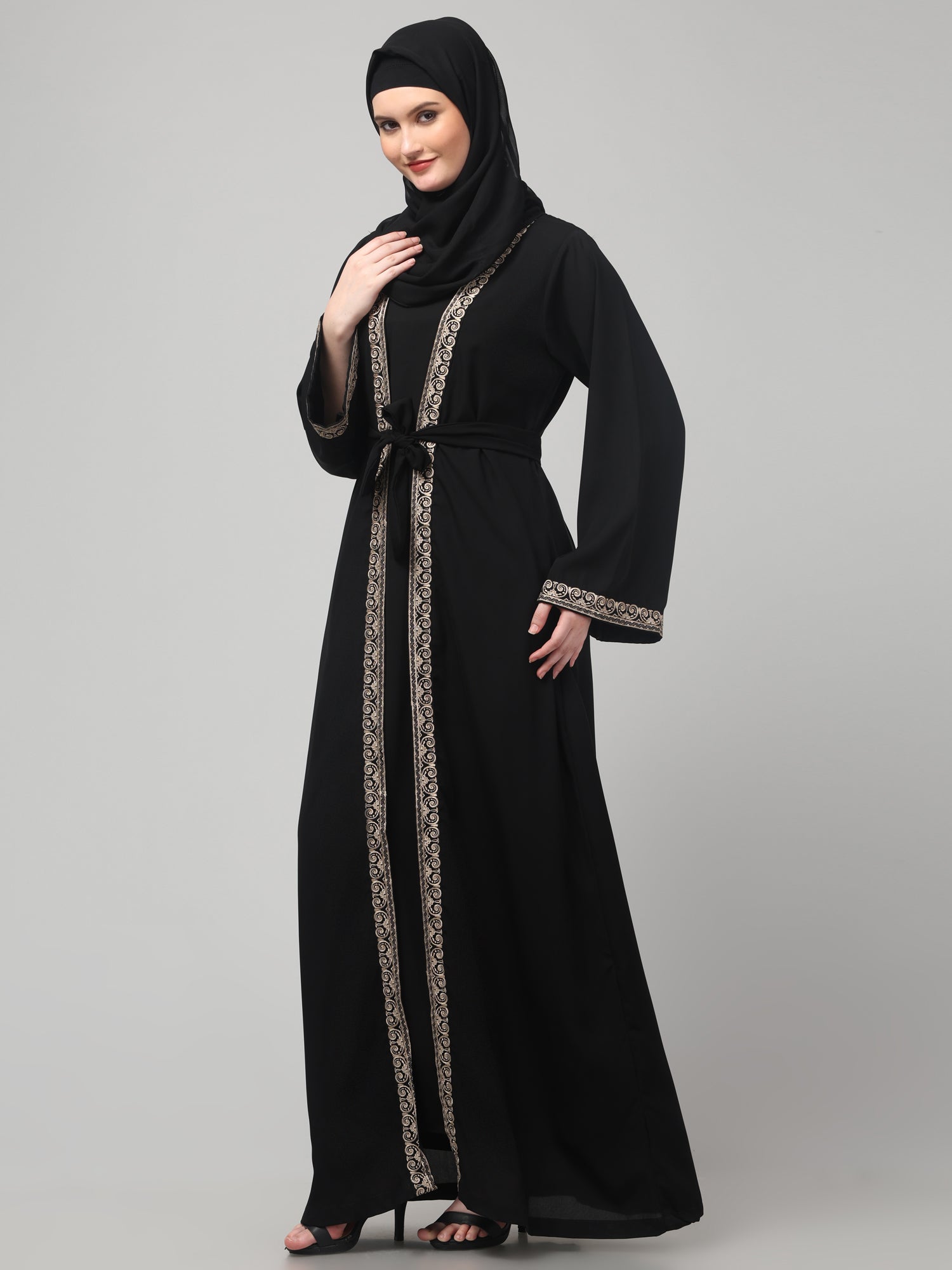 2-Piece Embroidery Detailing Black Shrug Set for Women & Girls