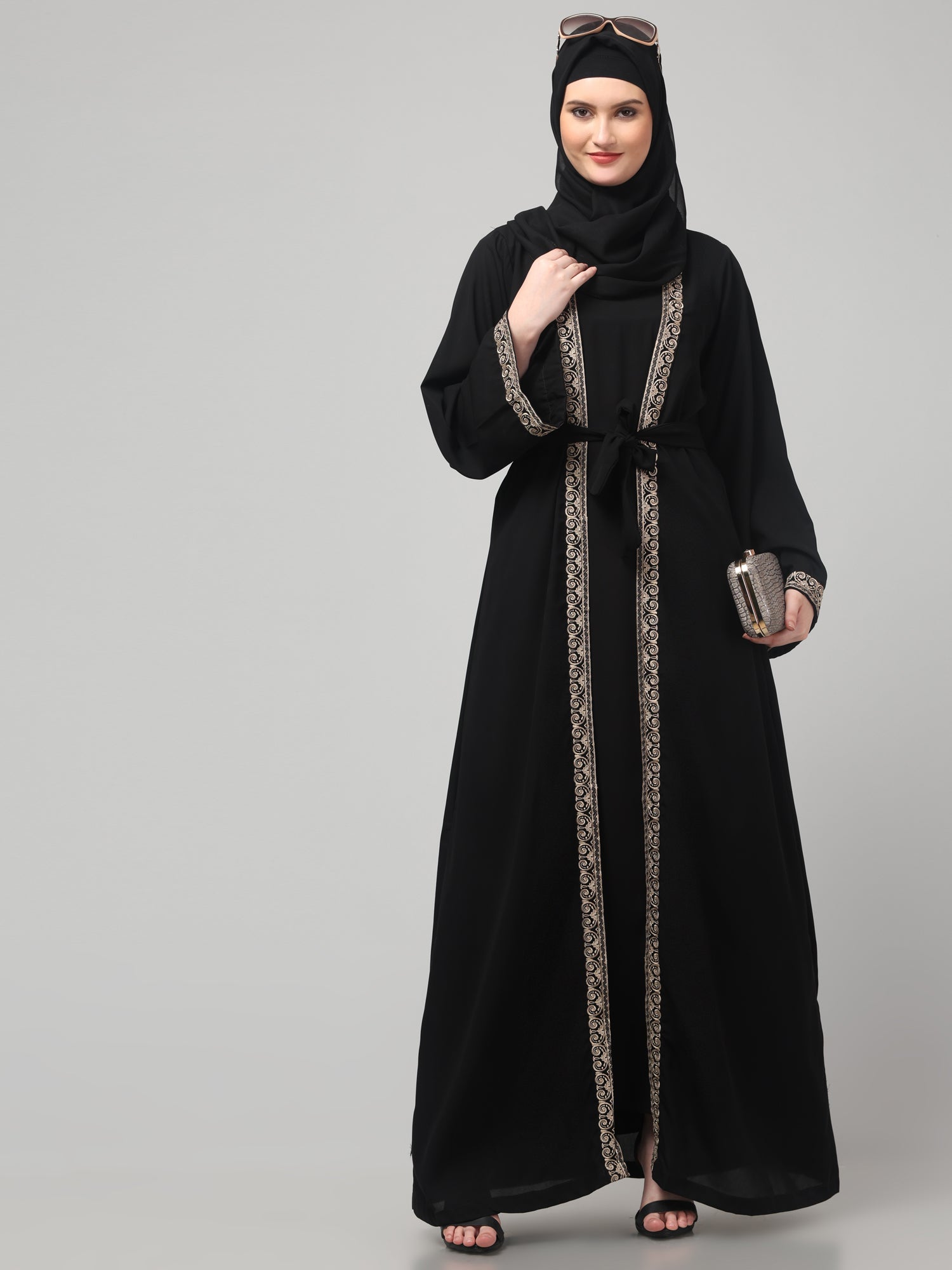 2-Piece Embroidery Detailing Black Shrug Set for Women & Girls