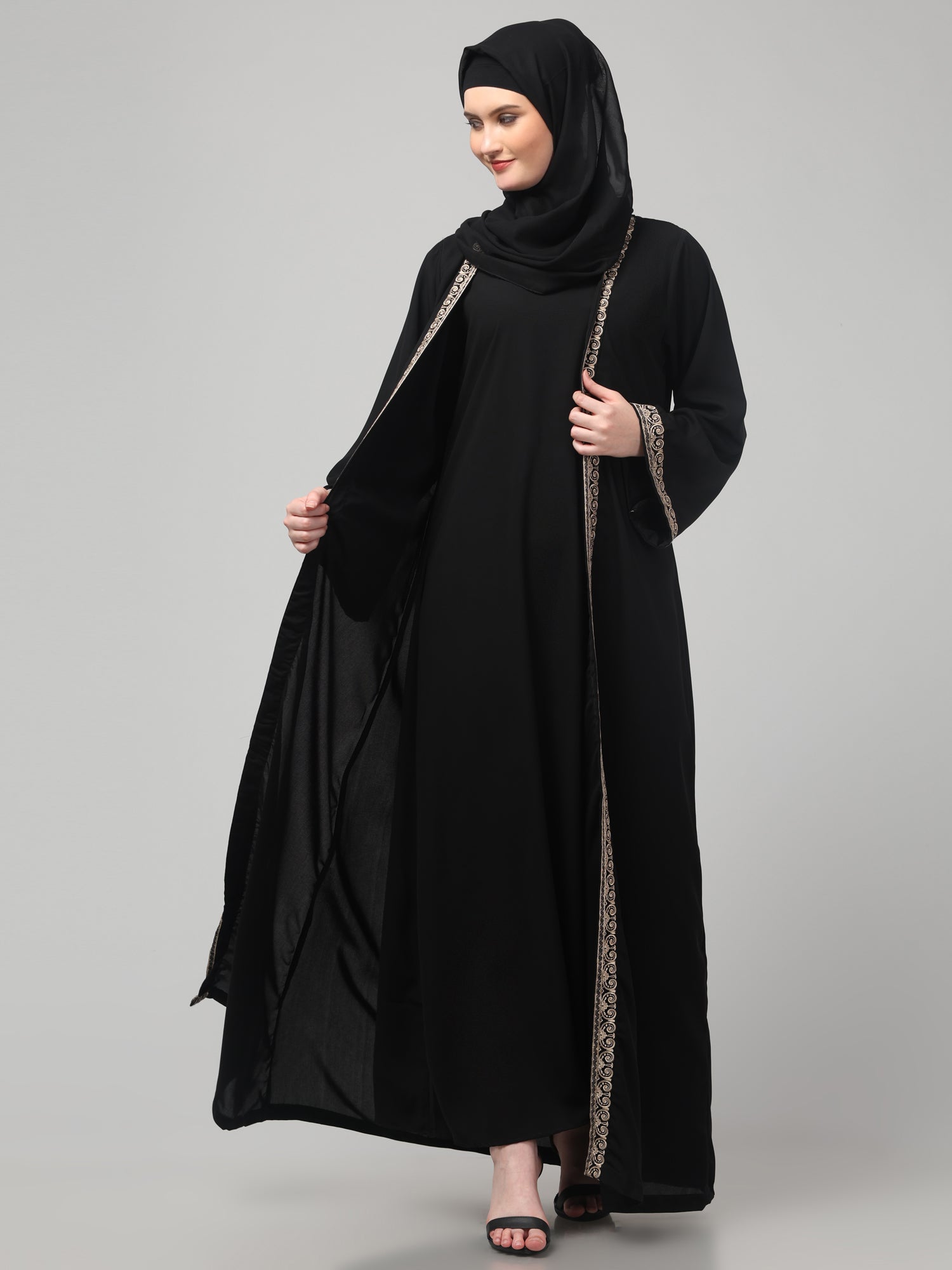 2-Piece Embroidery Detailing Black Shrug Set for Women & Girls