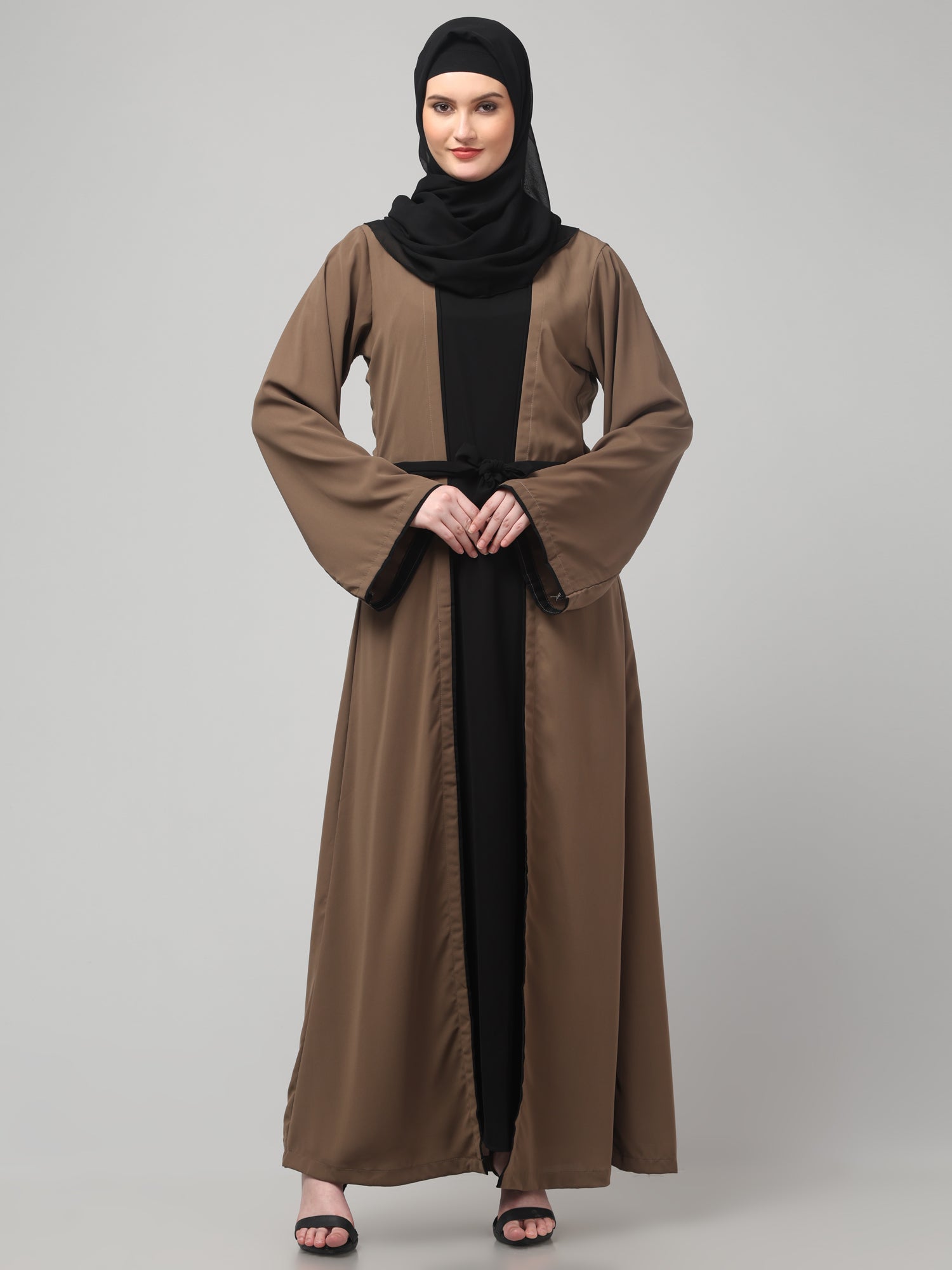 2-Piece Solid Oat and Black Shrug Set for Women & Girls