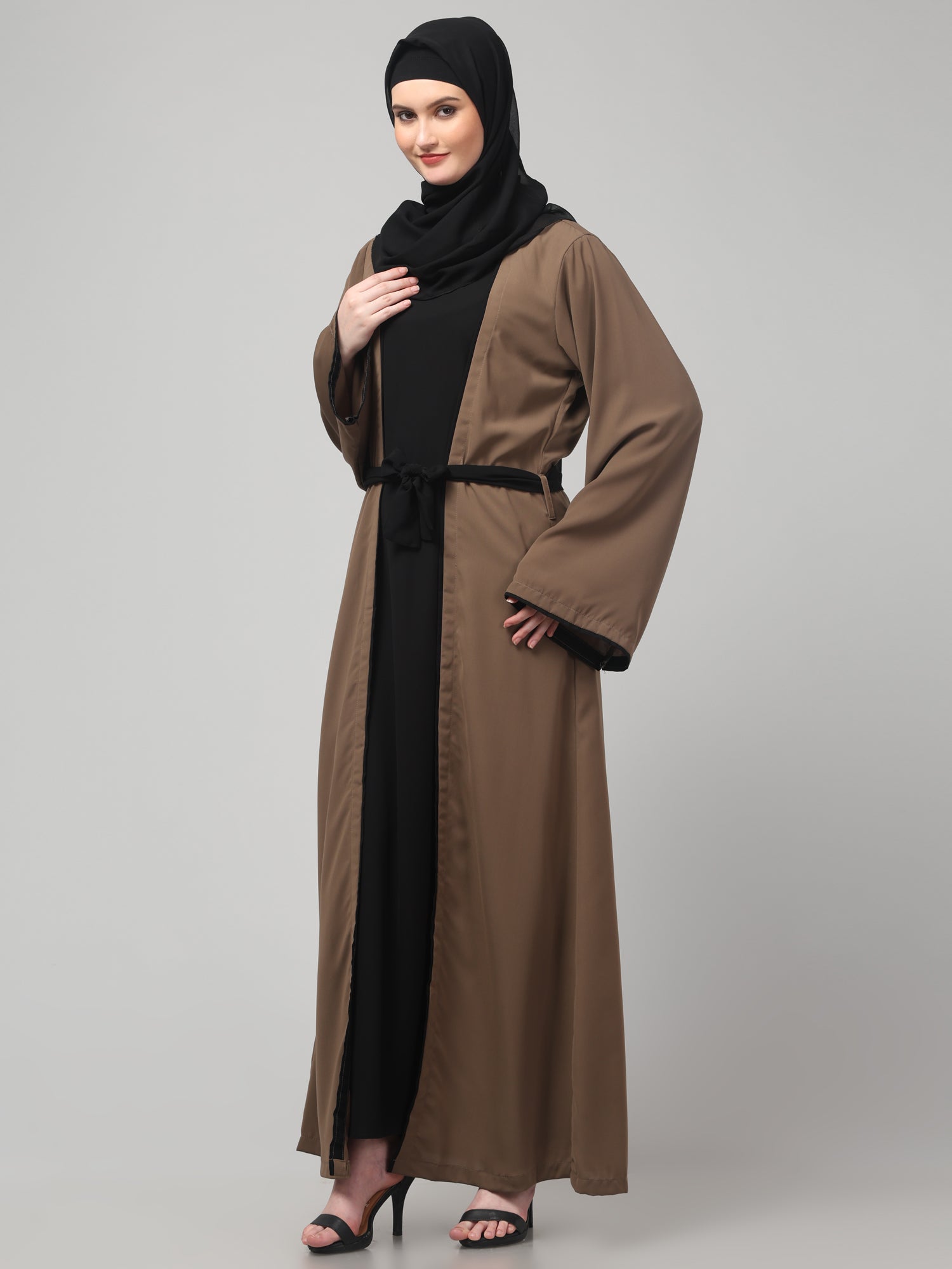 2-Piece Solid Oat and Black Shrug Set for Women & Girls