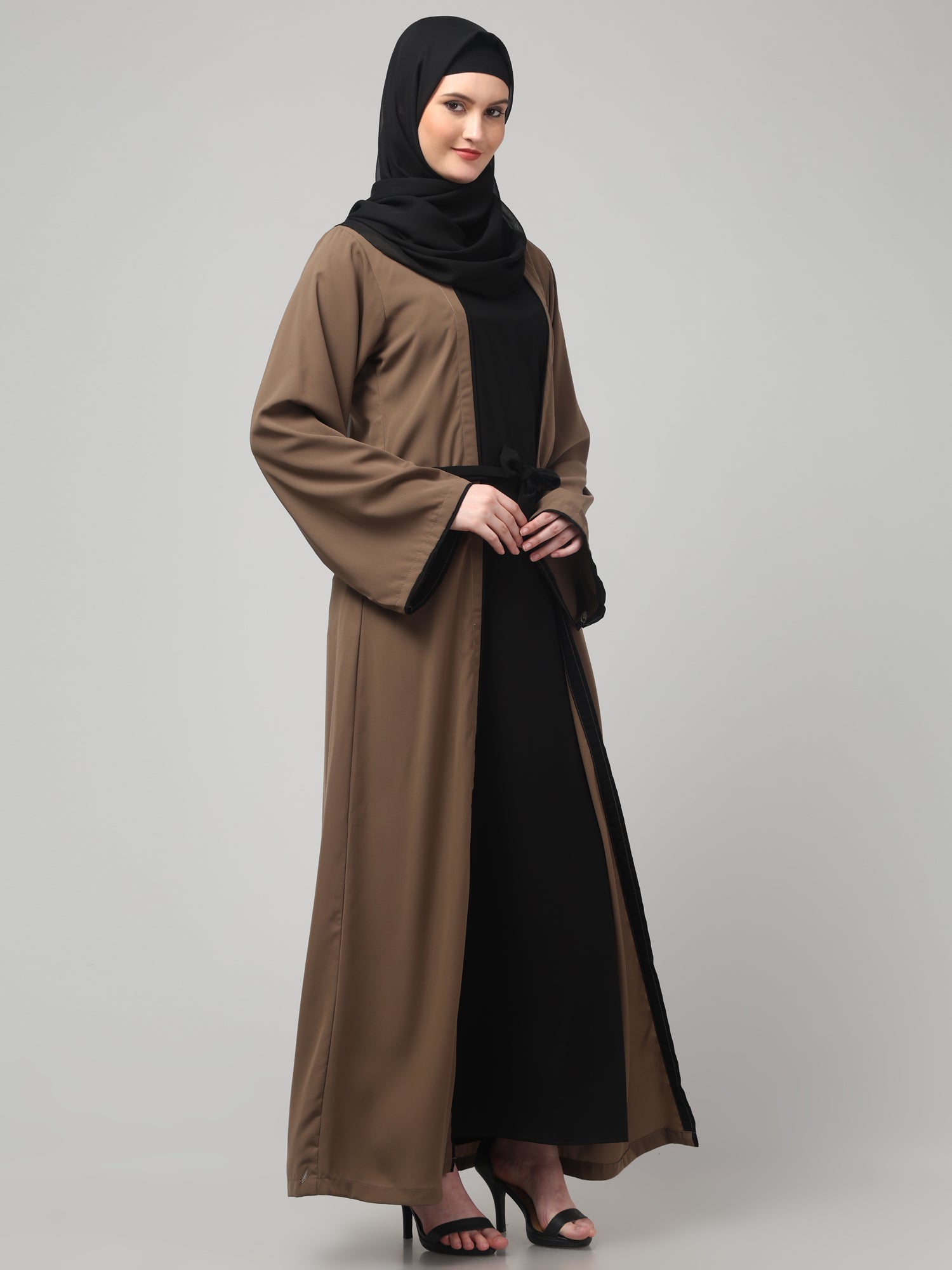 2-Piece Solid Oat and Black Shrug Set for Women & Girls