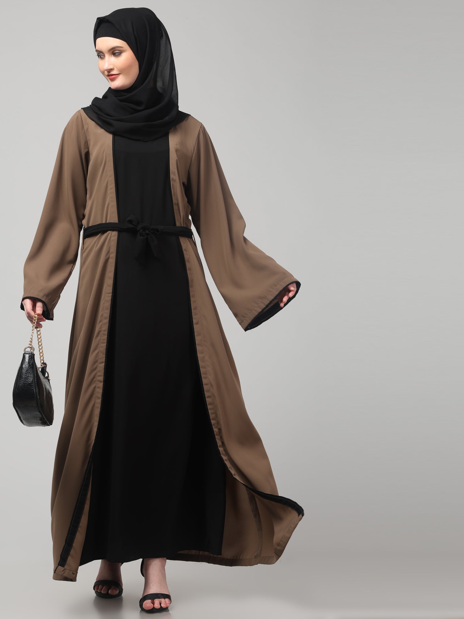 2-Piece Solid Oat and Black Shrug Set for Women & Girls