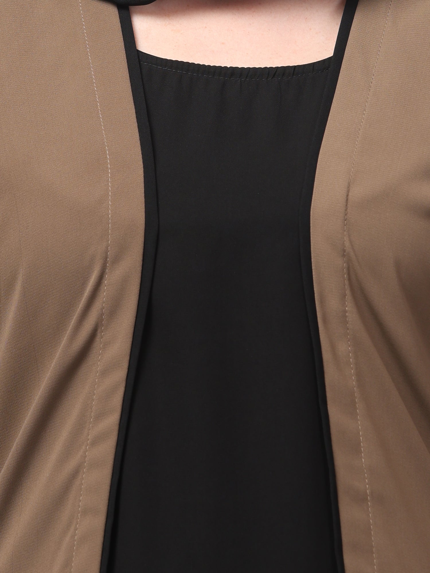 2-Piece Solid Oat and Black Shrug Set for Women & Girls