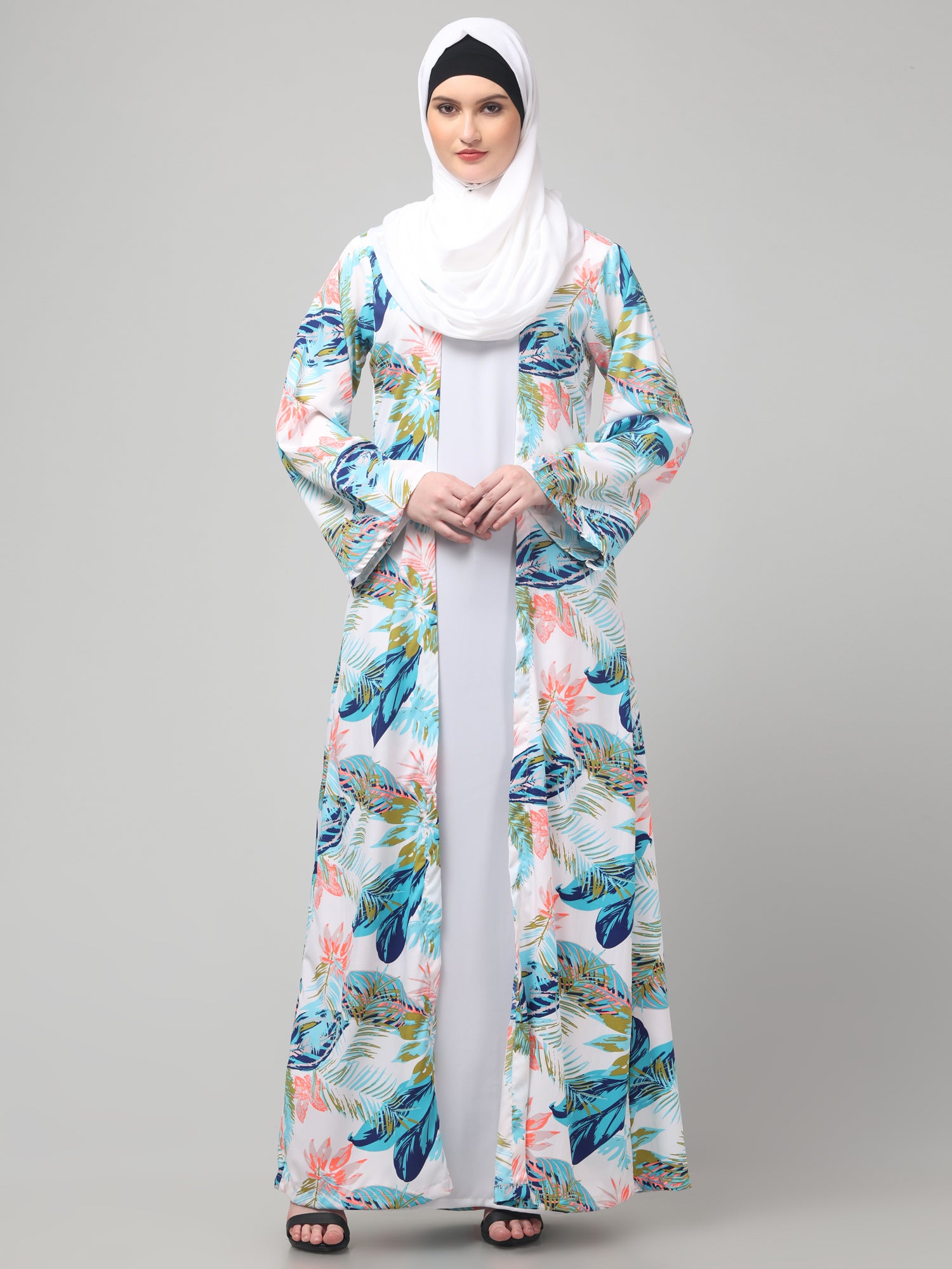 2-Piece White Printed Shrug Set for Women & Girls