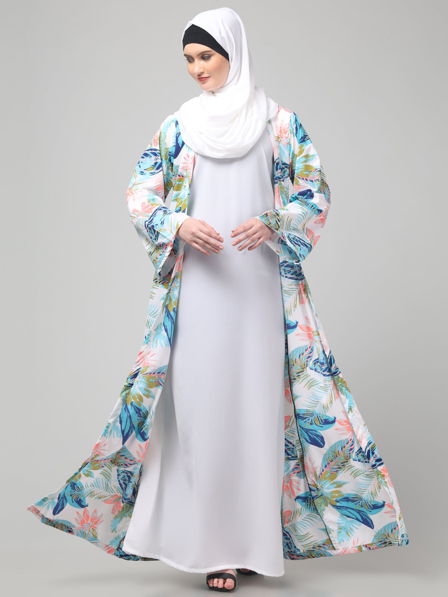 2-Piece White Printed Shrug Set for Women & Girls