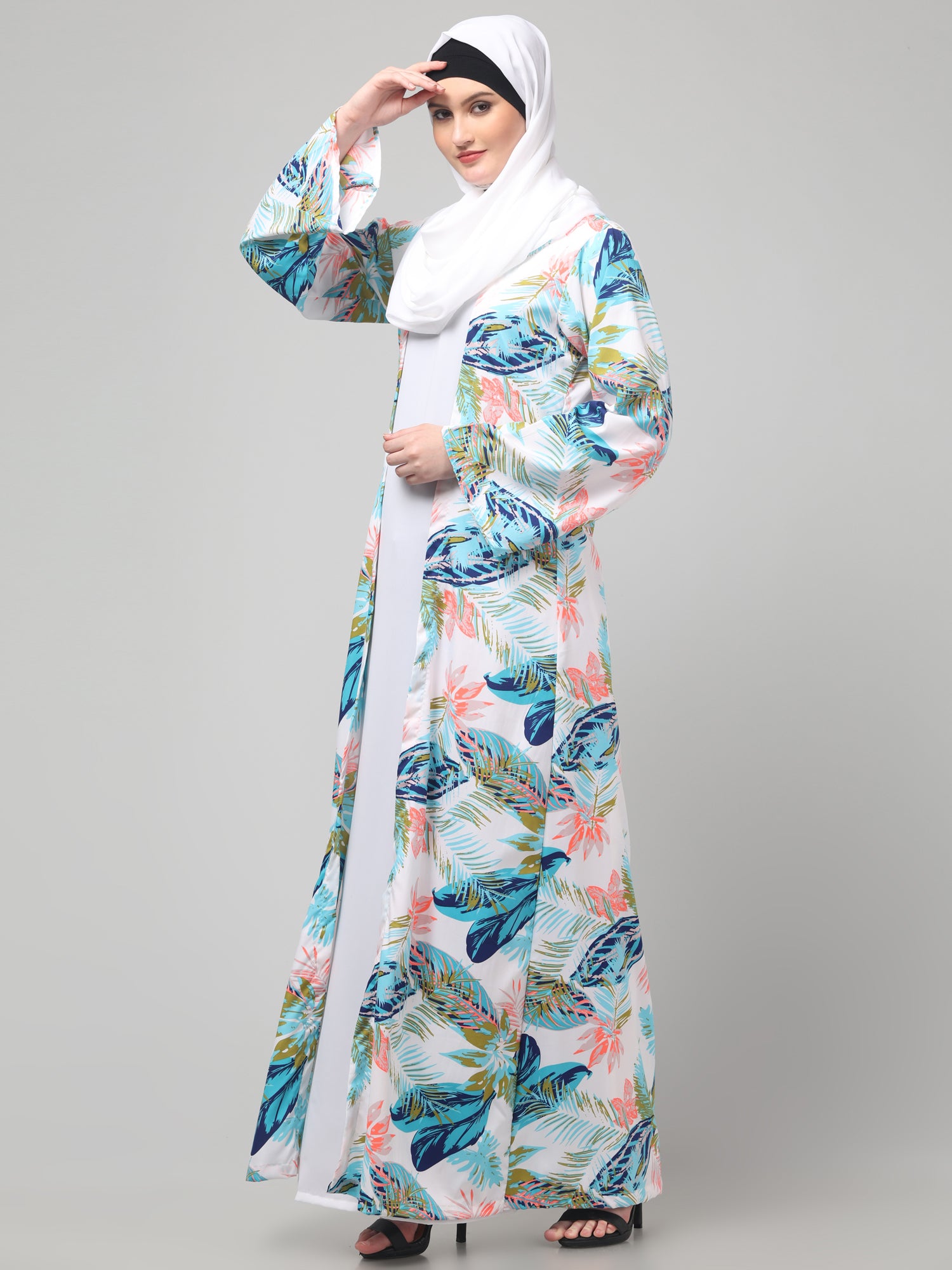 2-Piece White Printed Shrug Set for Women & Girls