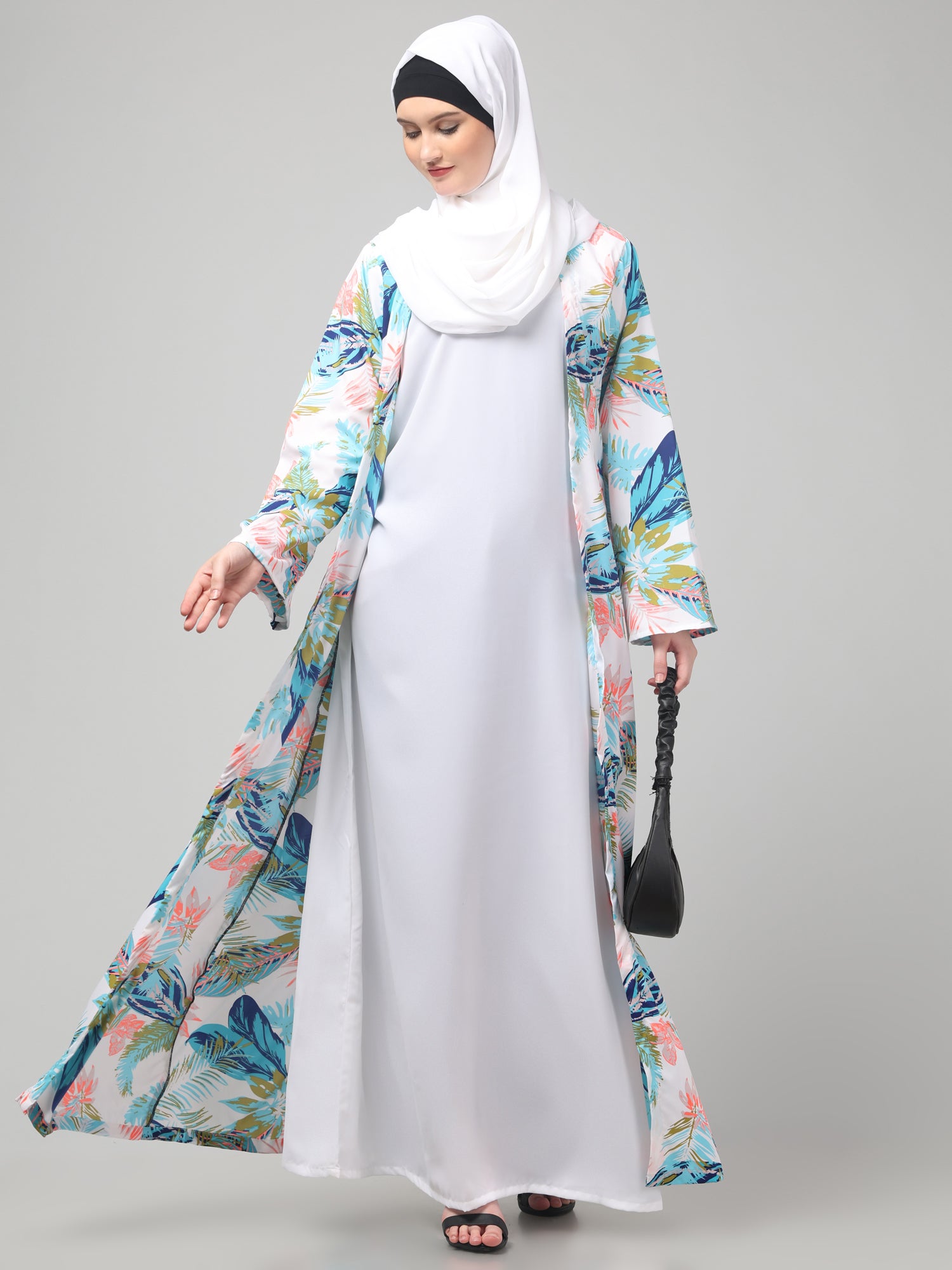 2-Piece White Printed Shrug Set for Women & Girls