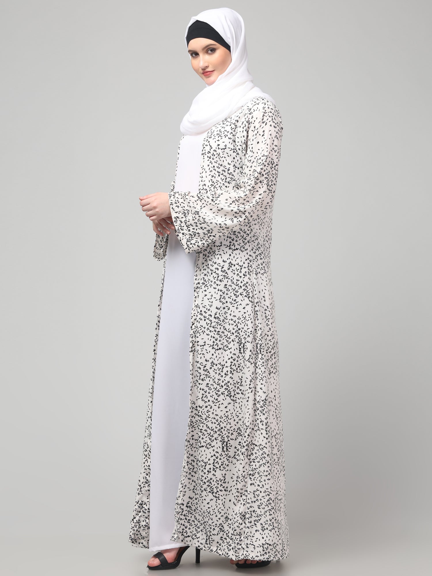 2-Piece White Floral Printed Shrug Set for Women