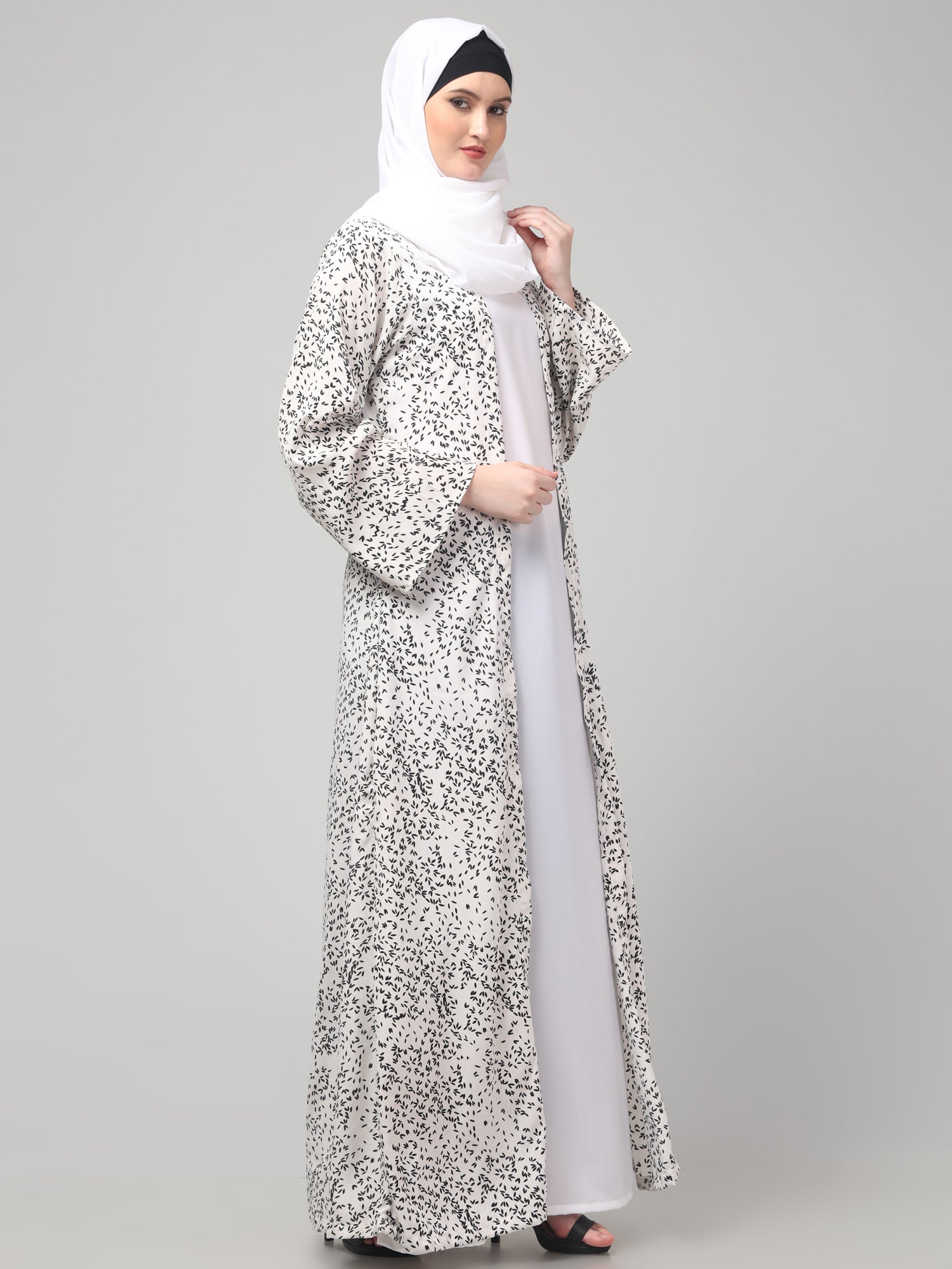 2-Piece White Floral Printed Shrug Set for Women