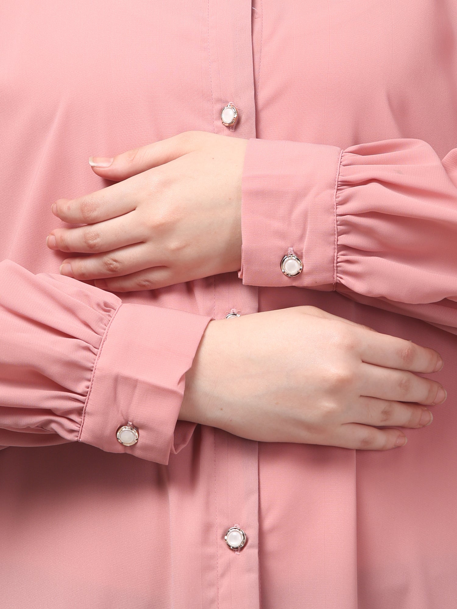 Pink Front Open Abaya Burqa with Button Detailing