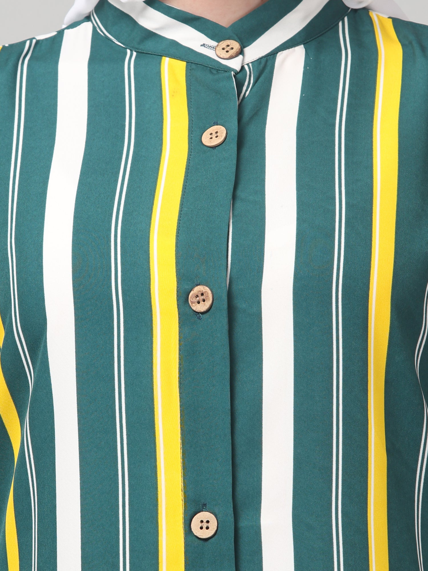 Multicolor Front Open Striped Printed Crepe Abaya