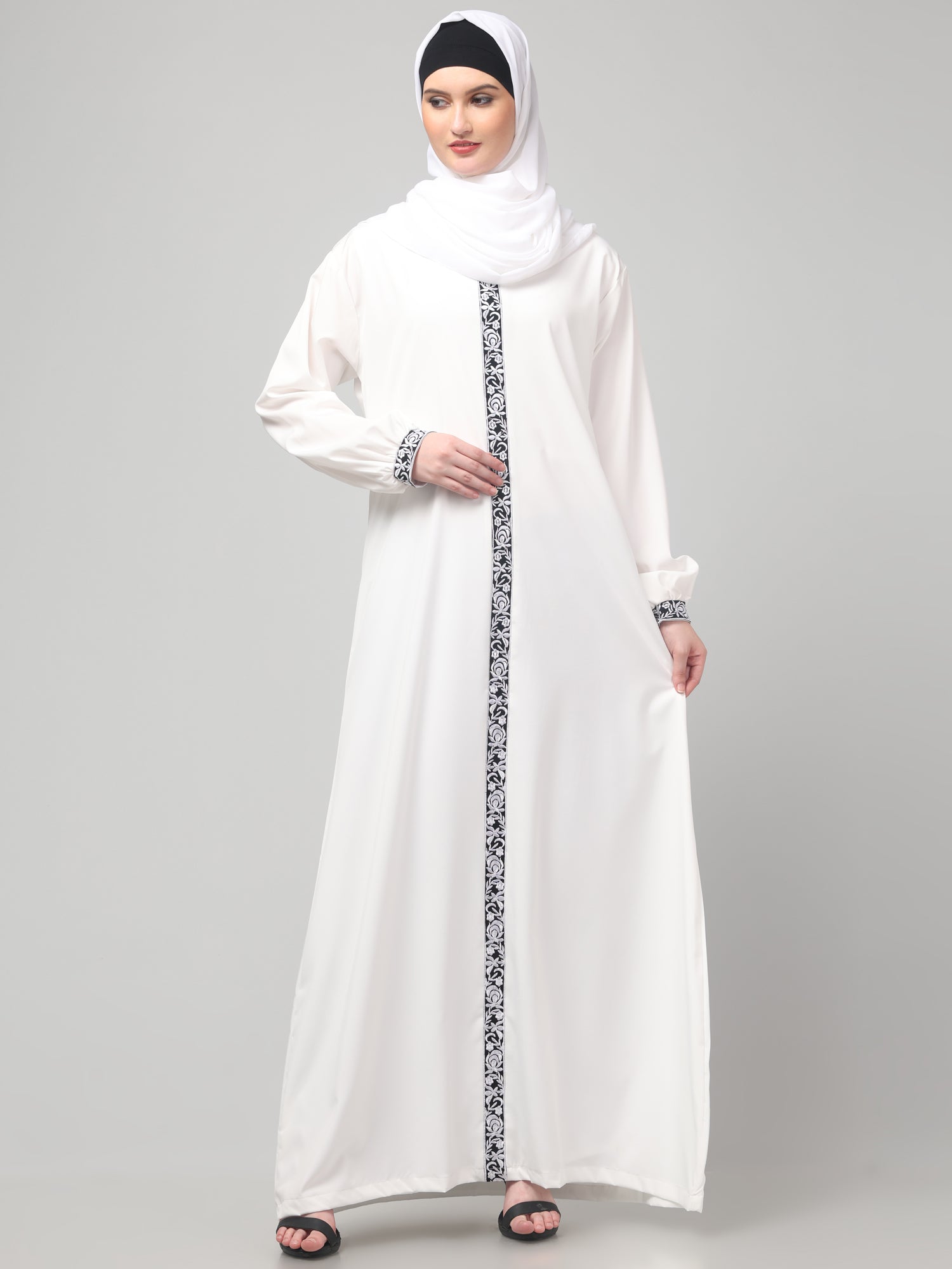 White Embroidered Abaya Dress for Women & Girls