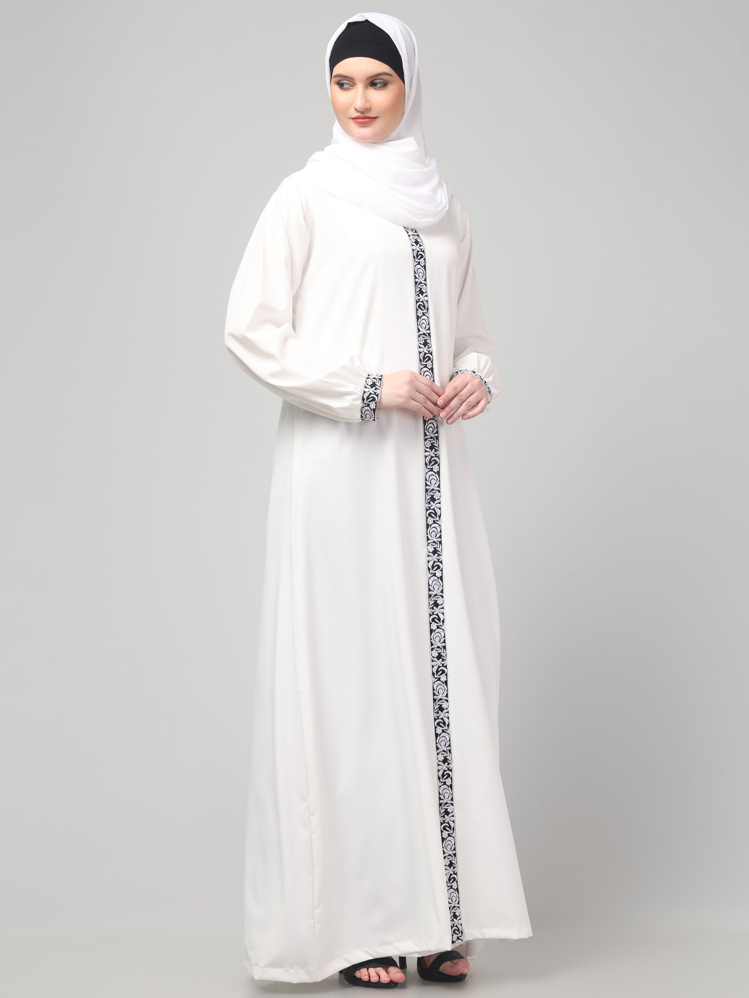 White Embroidered Abaya Dress for Women & Girls