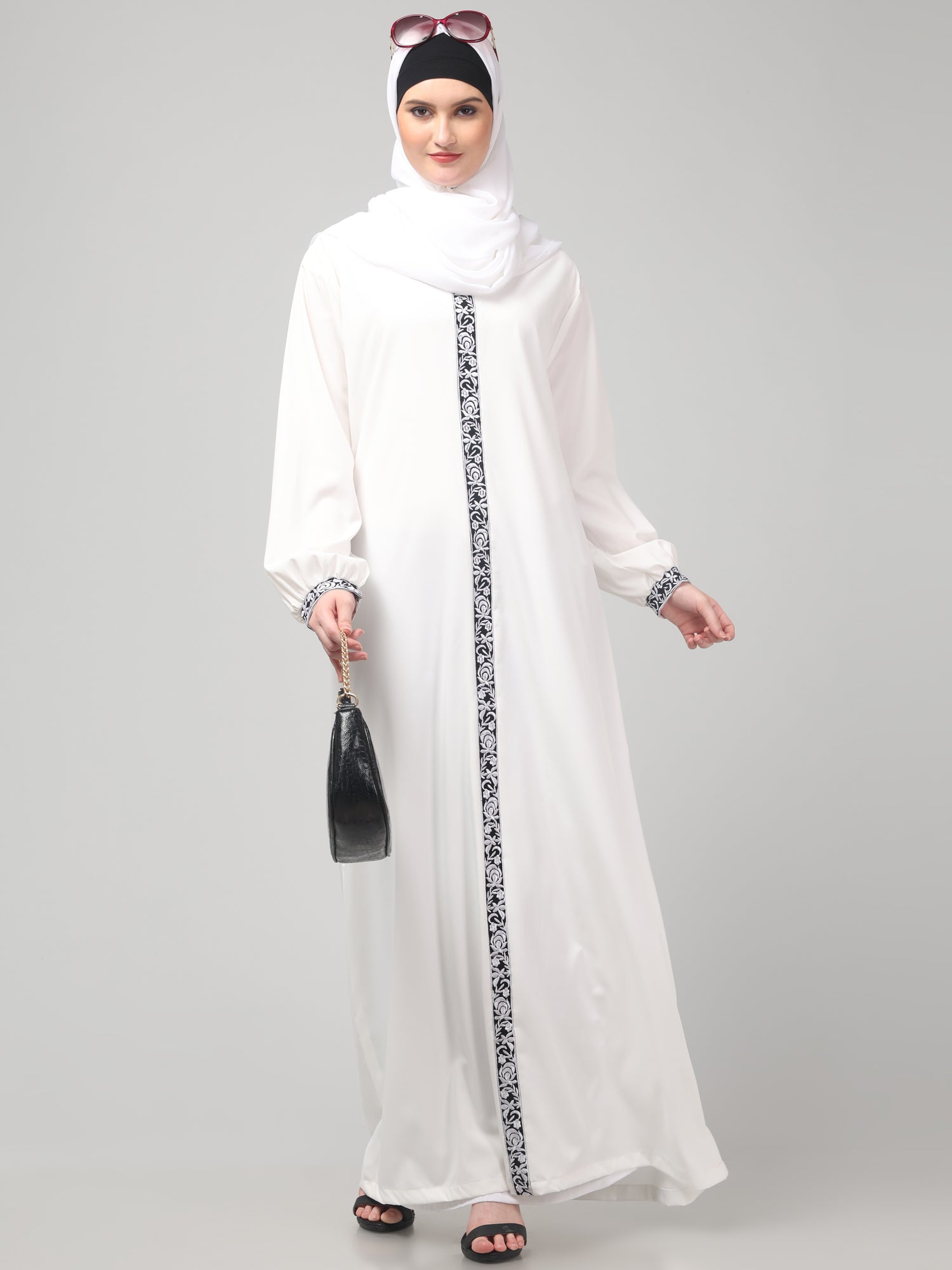 White Embroidered Abaya Dress for Women & Girls