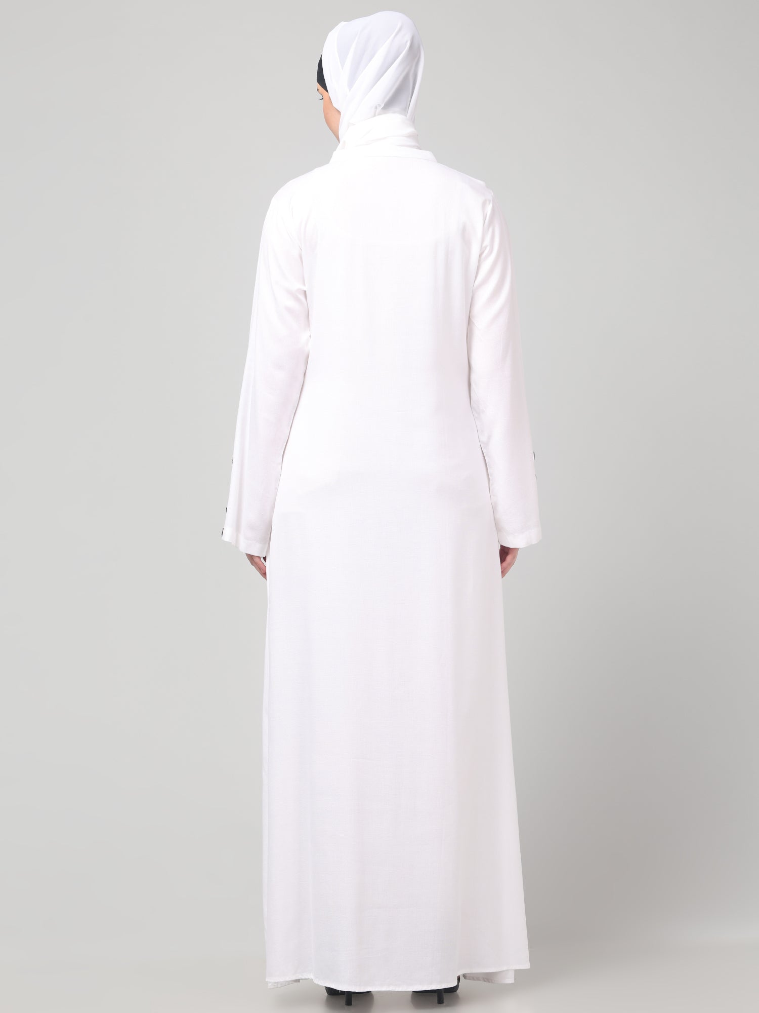 White Front-Open Rayon Women Abaya Burqa