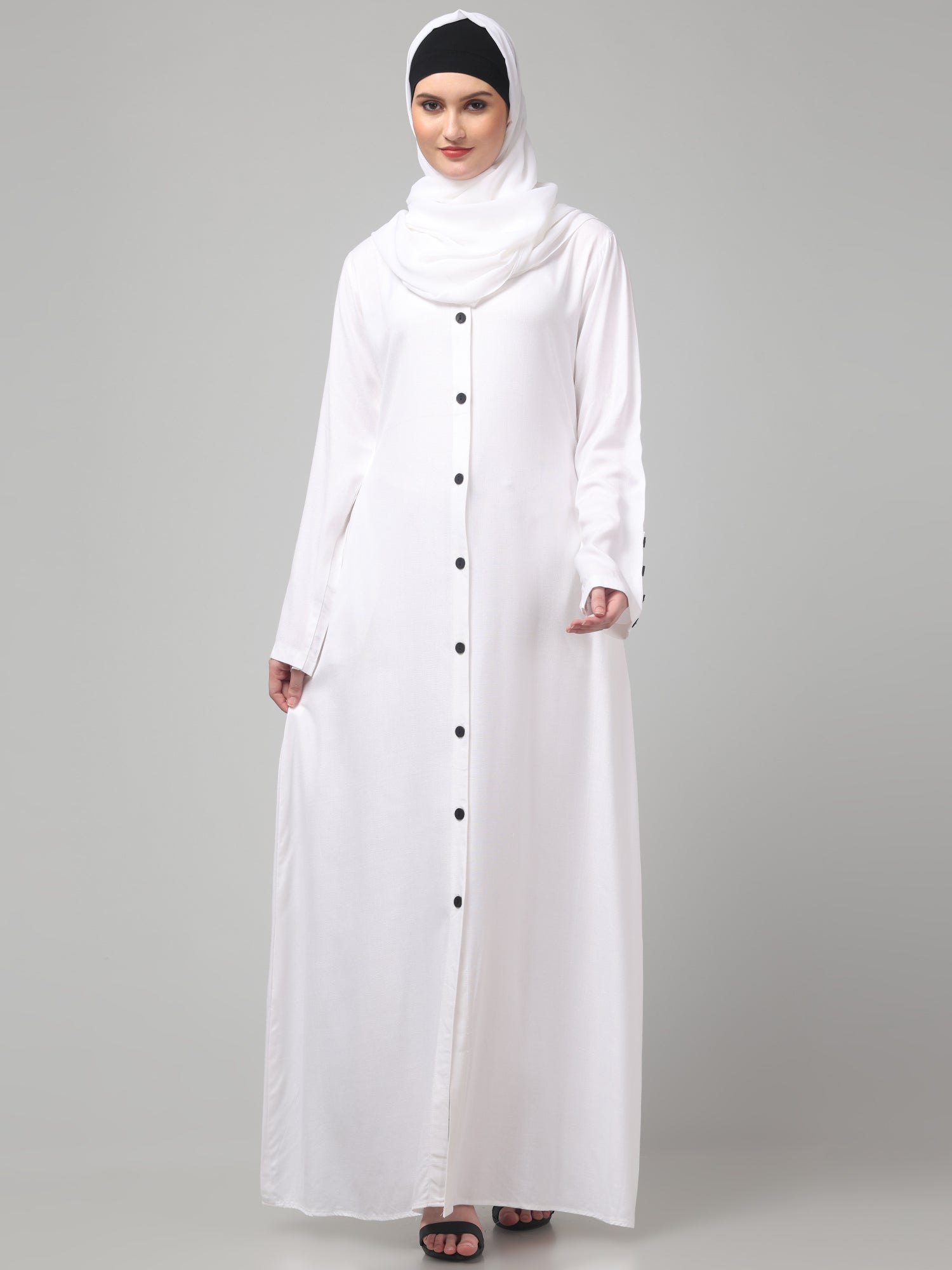 White Front-Open Rayon Women Abaya Burqa