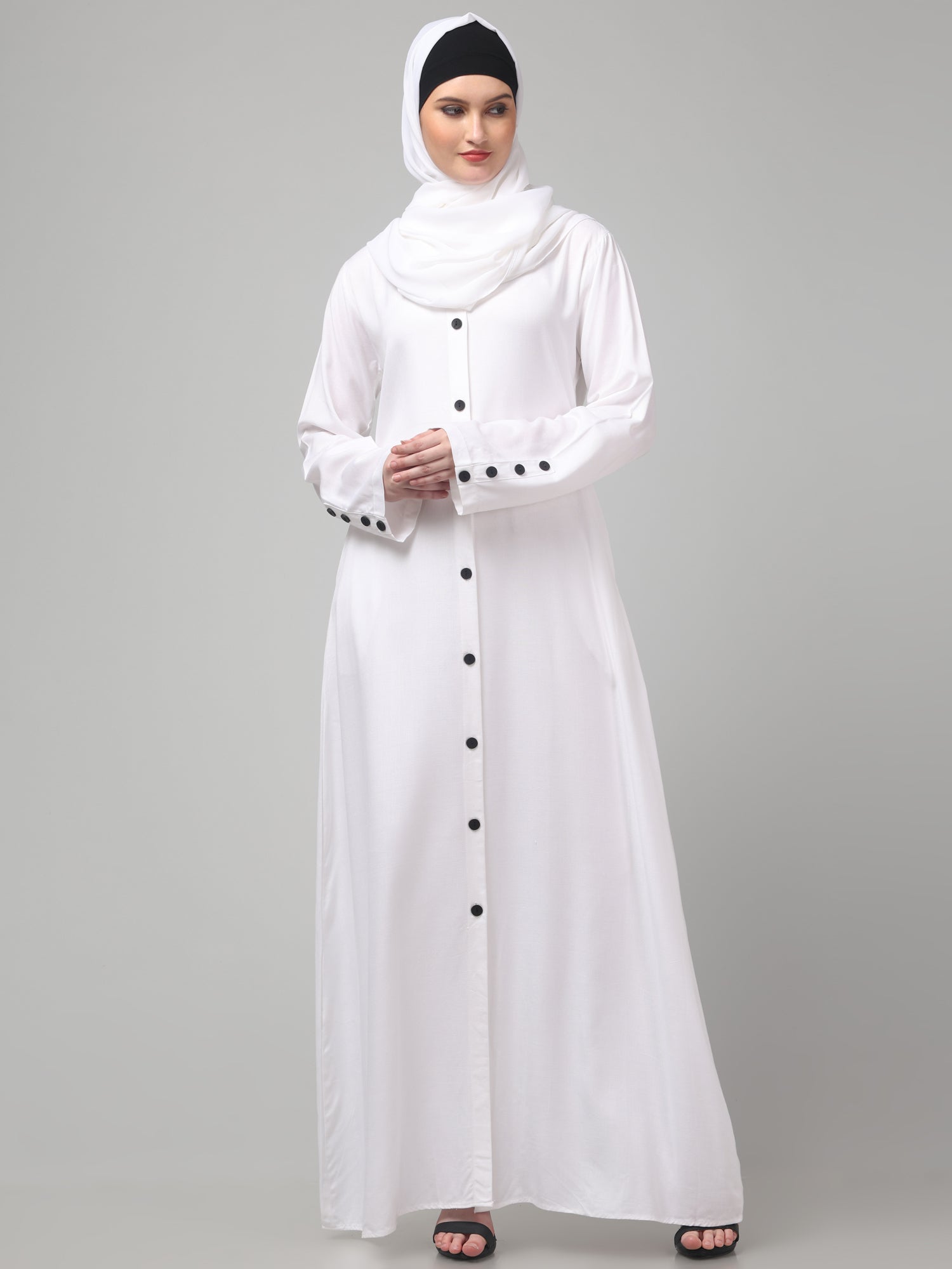 White Front-Open Rayon Women Abaya Burqa