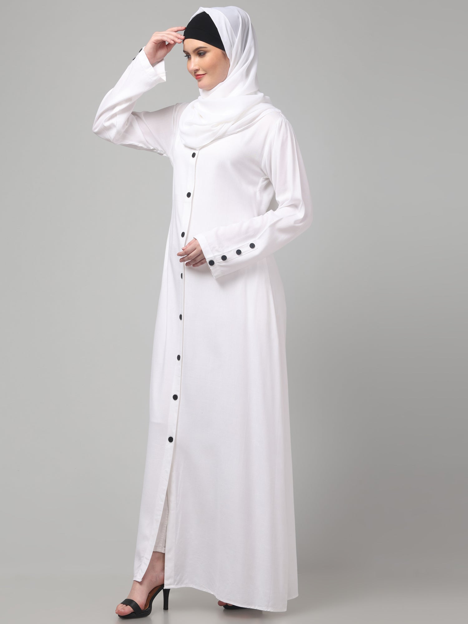 White Front-Open Rayon Women Abaya Burqa