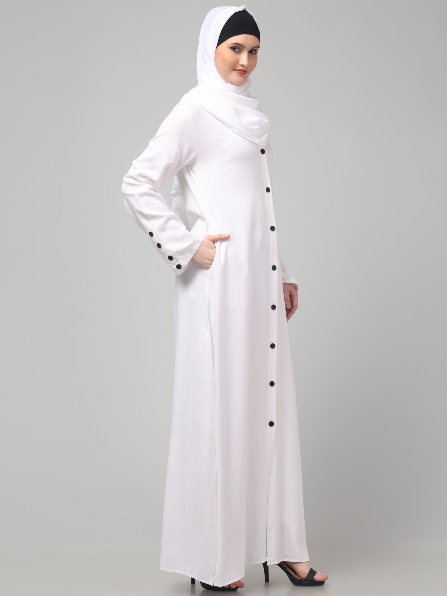 White Front-Open Rayon Women Abaya Burqa
