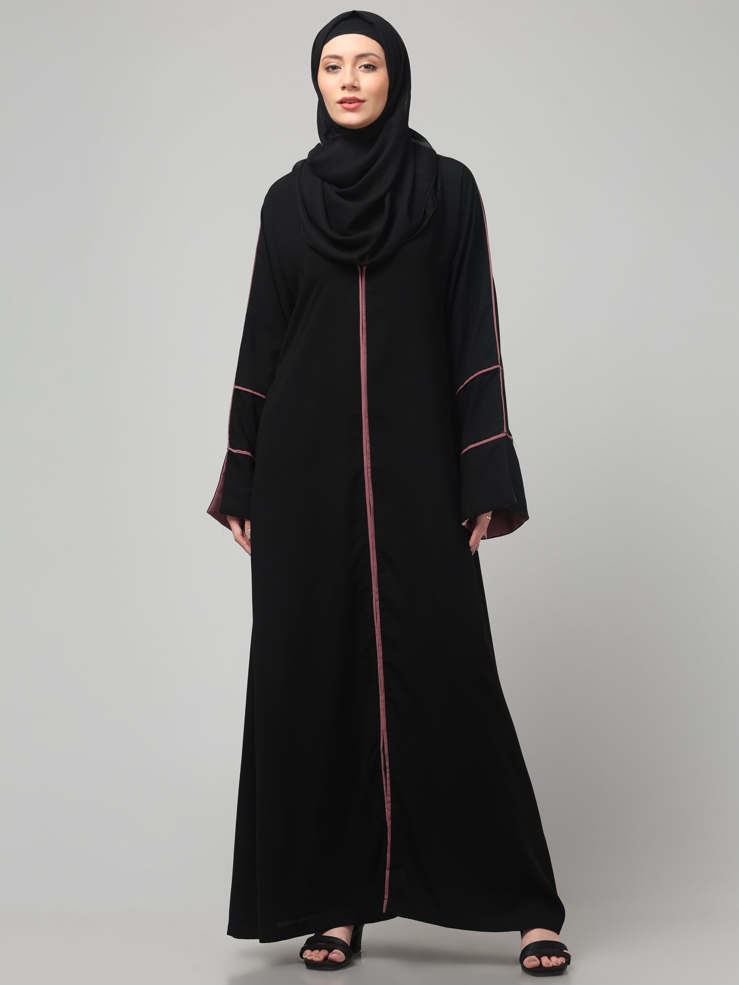 Elegant A-Line Abaya with Contrast Piping