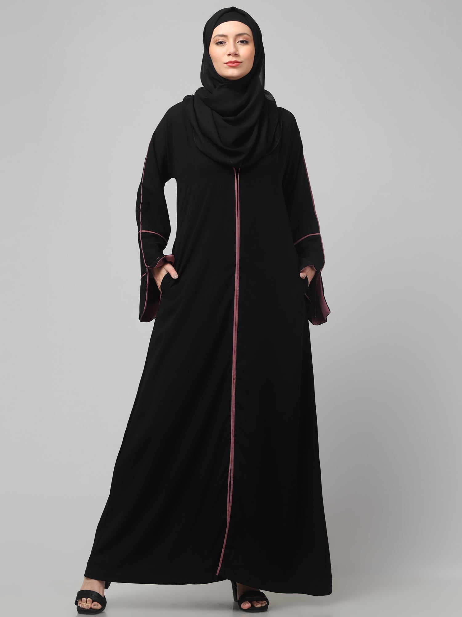 Elegant A-Line Abaya with Contrast Piping