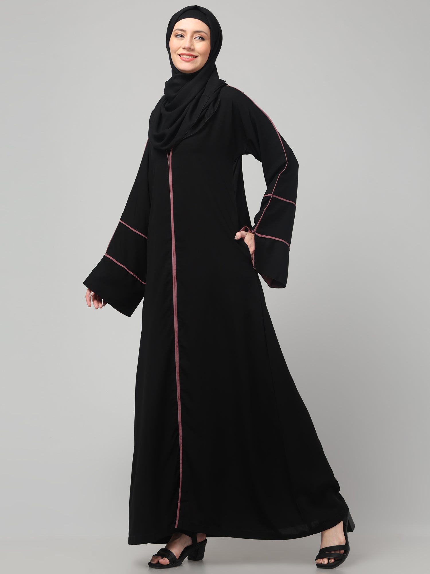 Elegant A-Line Abaya with Contrast Piping