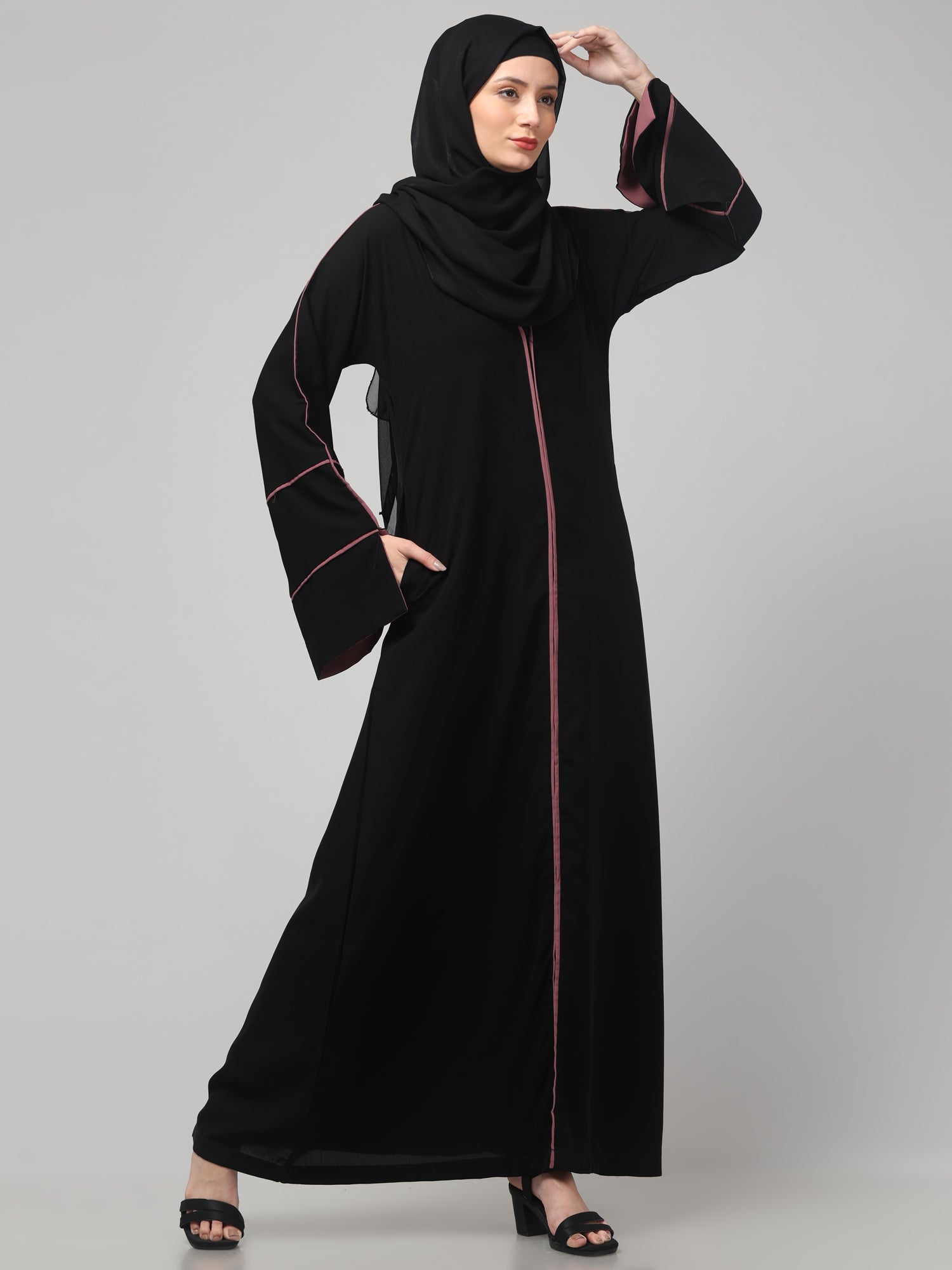 Elegant A-Line Abaya with Contrast Piping