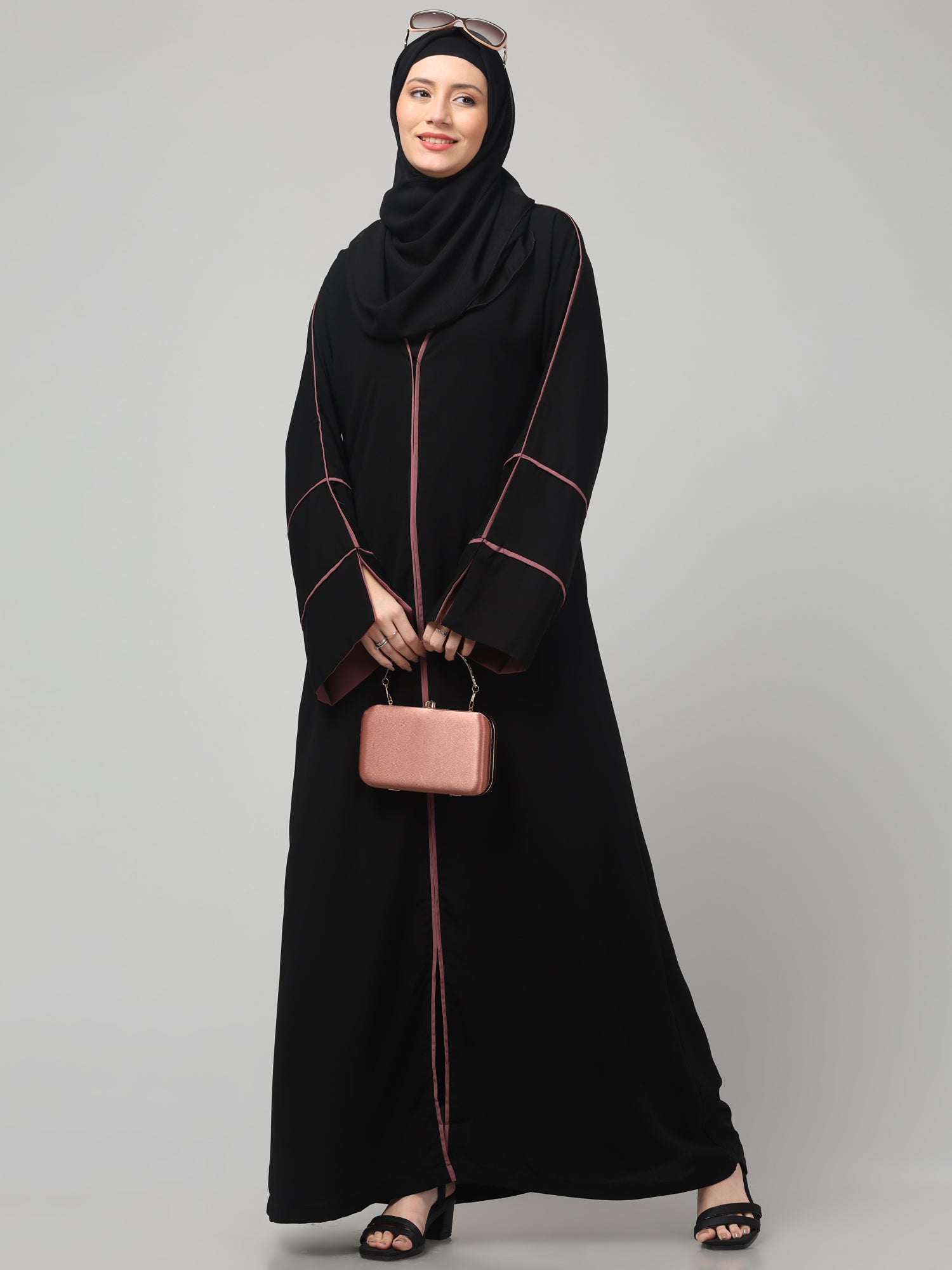 Elegant A-Line Abaya with Contrast Piping