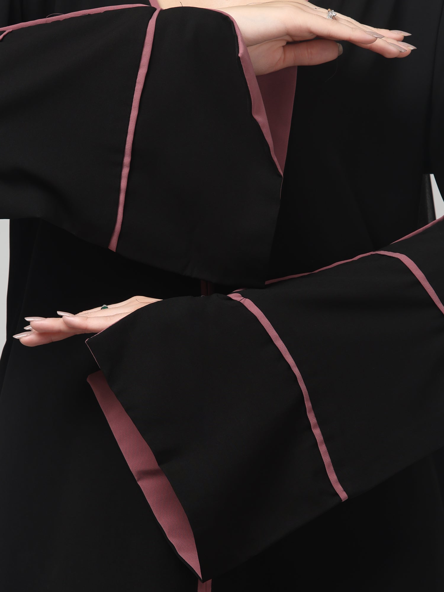 Elegant A-Line Abaya with Contrast Piping